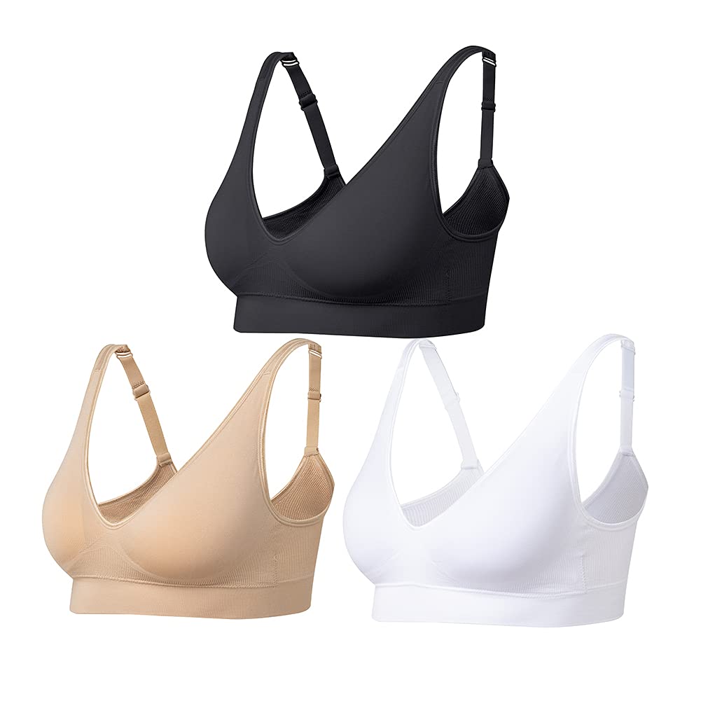 Wireless Bras for Women - Non Wired Seamless Comfort Bras with Removable Pads (3 Pack) | Perfect for Yoga, Workout & Everyday Wear