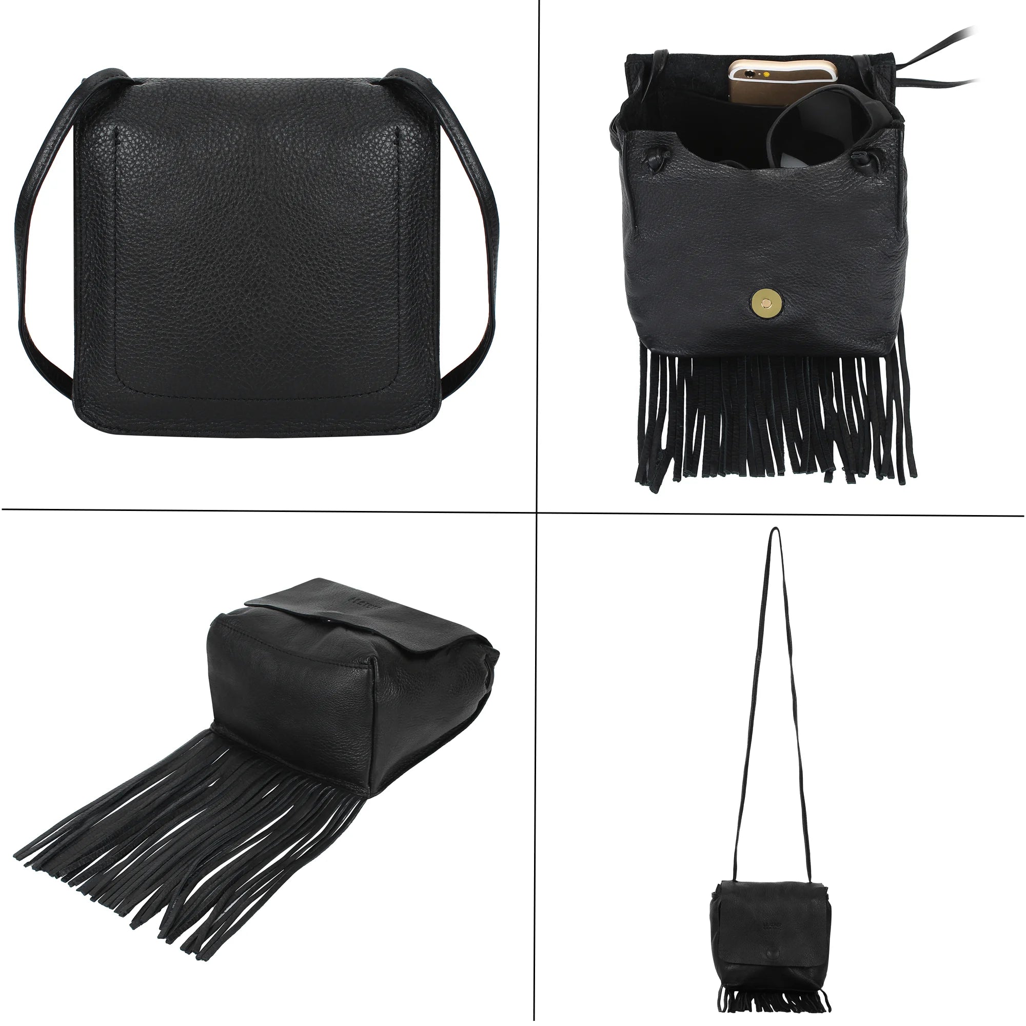 Boho Leather Fringe Crossbody Bag for Women with Tassel - Small Black Handbag Purse for Everyday Use, Travel & Festival Accessories