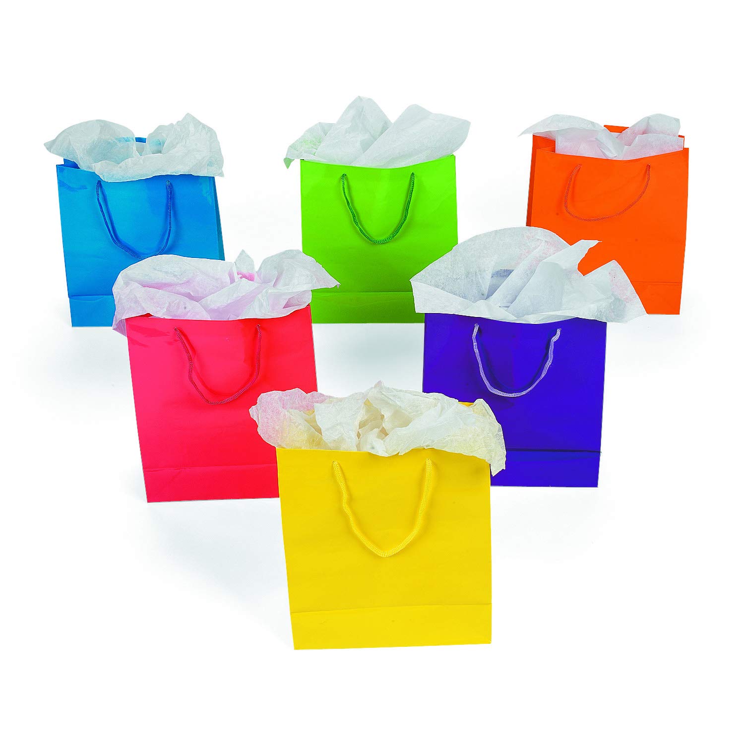 Fun Express Medium NEON Gift Bags - Vibrant Party Favor Bags for Birthdays, Baby Showers & Celebrations - Bulk Pack of 12