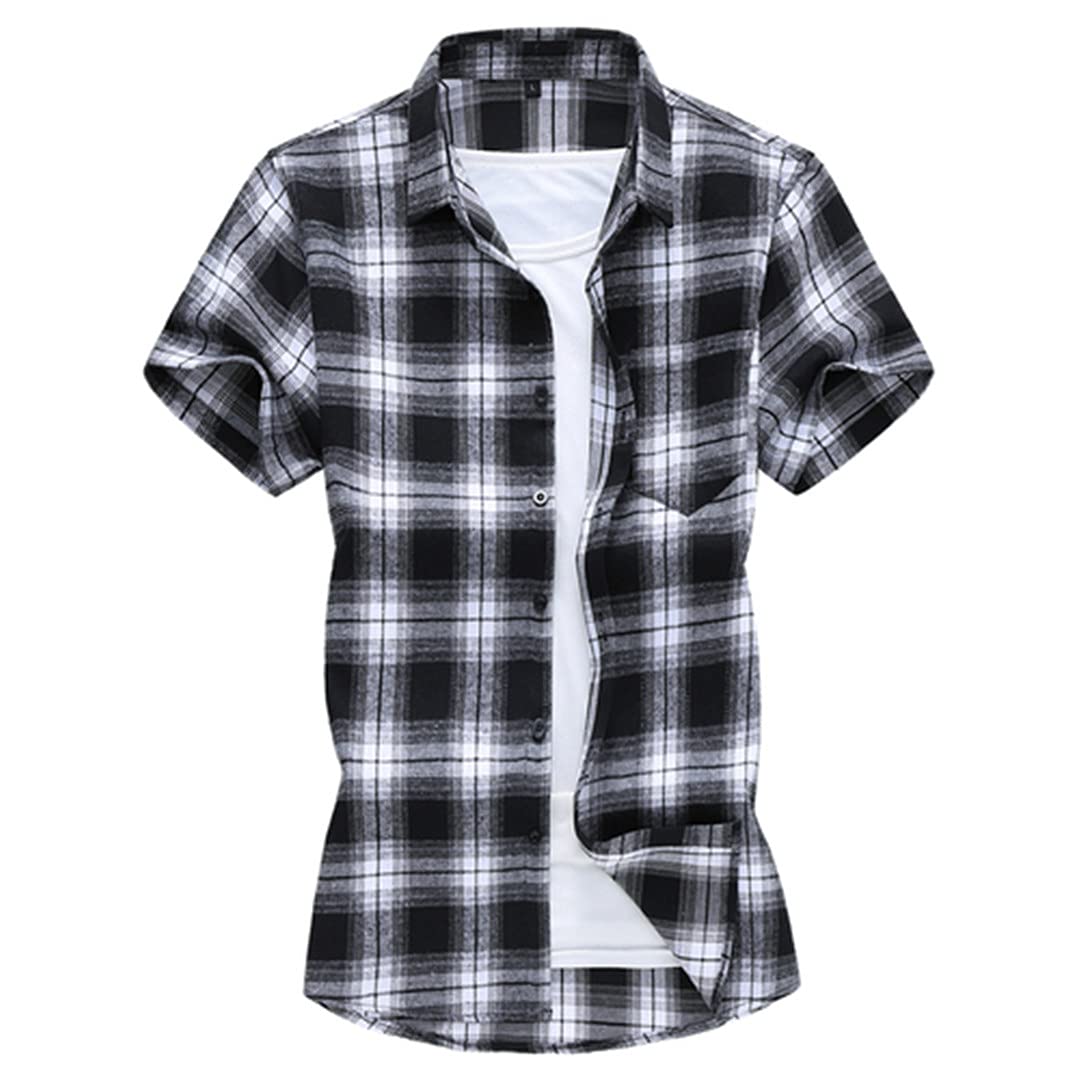 Men's Summer Plaid Short Sleeve Casual Shirt - Breathable & Stylish for Outdoor Activities, Beach Vacations & Daily Wear