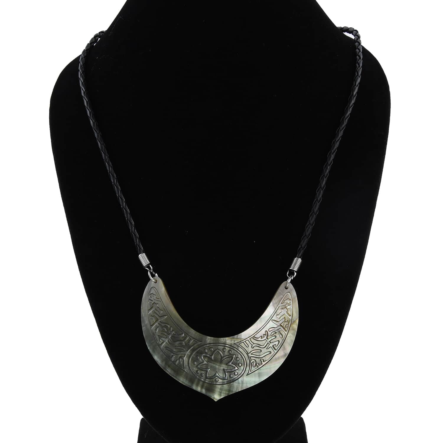 Handmade Brown Shell Flower Carved Black String Necklace for Women - 26