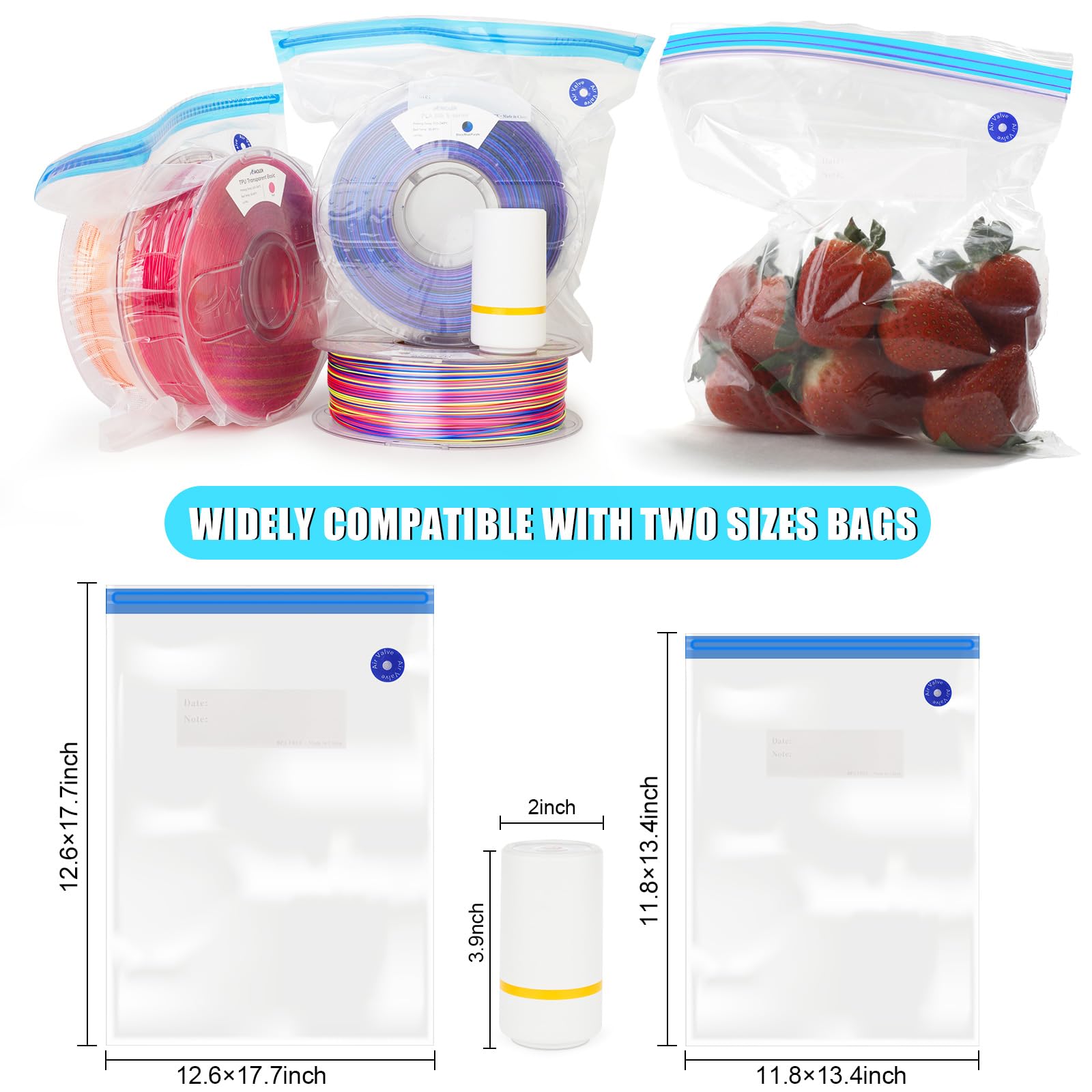 AMOLEN Vacuum Sealed Storage Bags Kit for 3D Printer Filament - 16 Reusable Bags with Automatic Pump, Desiccants & Clips - Keep Filament Dry & Dust-Free for Perfect 3D Printing Results