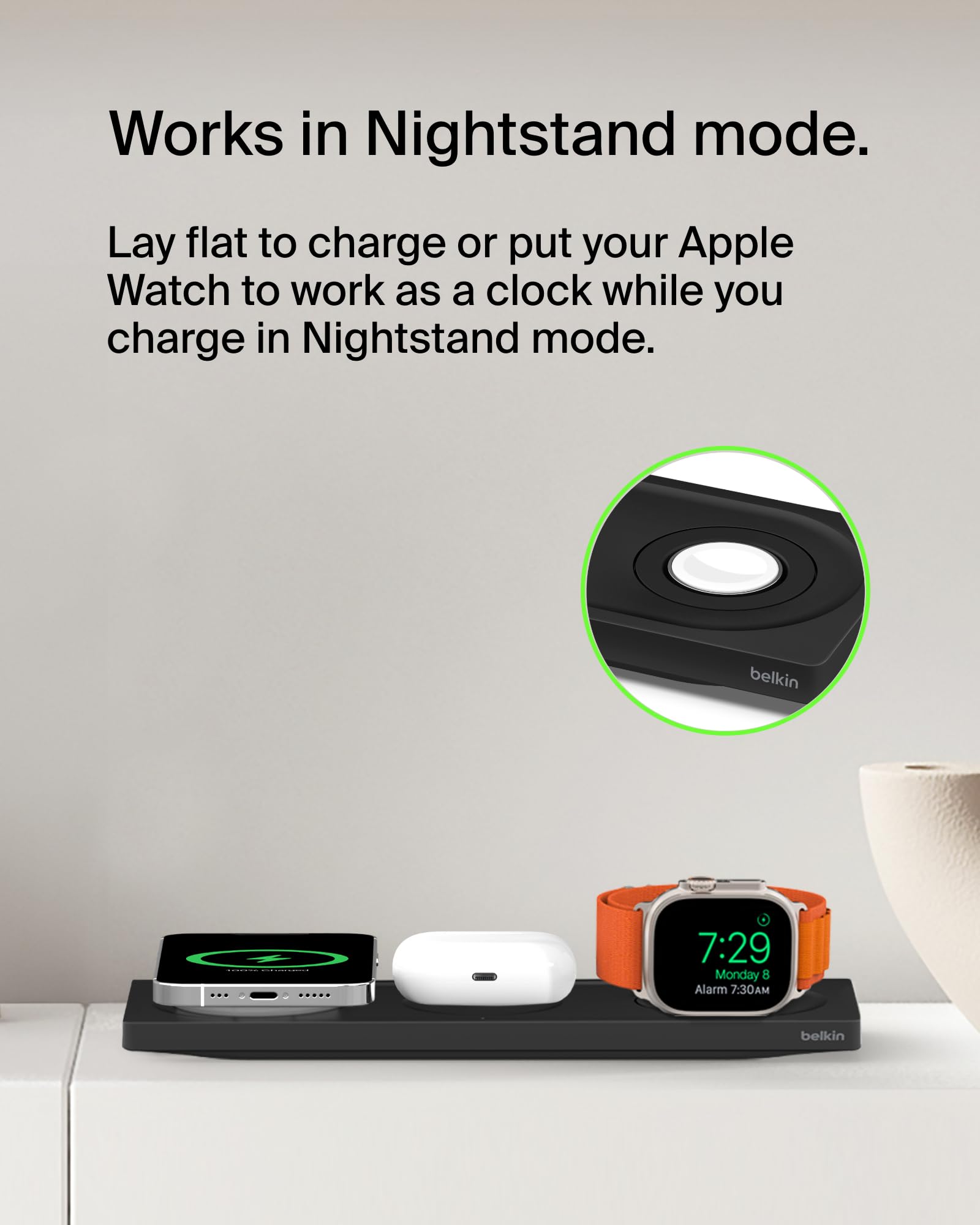 Belkin 3-in-1 MagSafe Charger for iPhone 14/13/12, Apple Watch & AirPods - Fast Wireless Charging Station for Home & Office