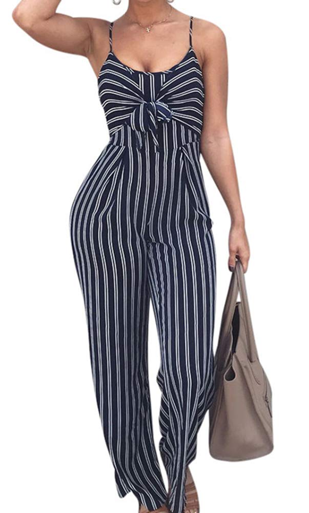 SheKiss Women's Striped Summer Jumpsuit 2025 - Sexy Spaghetti Strap Sleeveless Romper with Pockets | Beachwear, Vacation Outfit, Casual Summer Dress