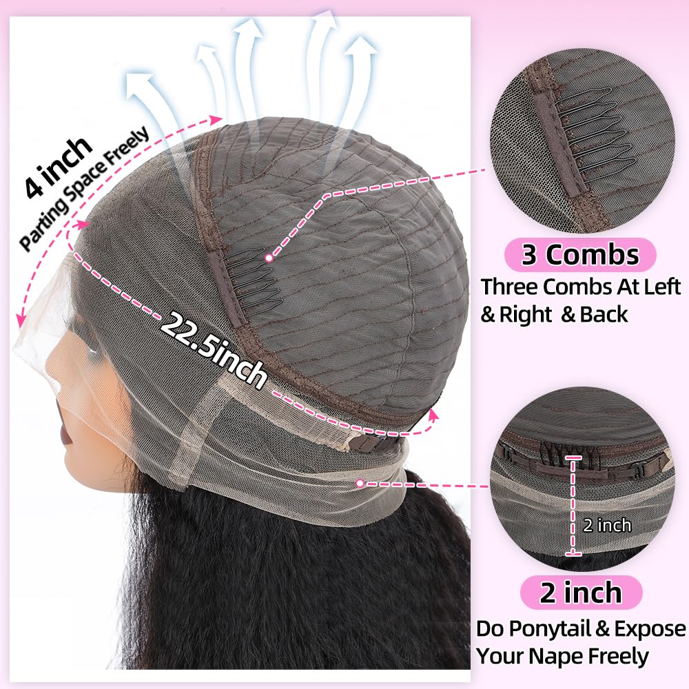 360 Lace Front Wigs Human Hair - 16 Inch Kinky Straight 360 Frontal Wigs for Black Women | 180% Density Yaki Straight Full Lace Wig with Baby Hair | Natural Color | Perfect for Daily Wear, Parties & Special Occasions