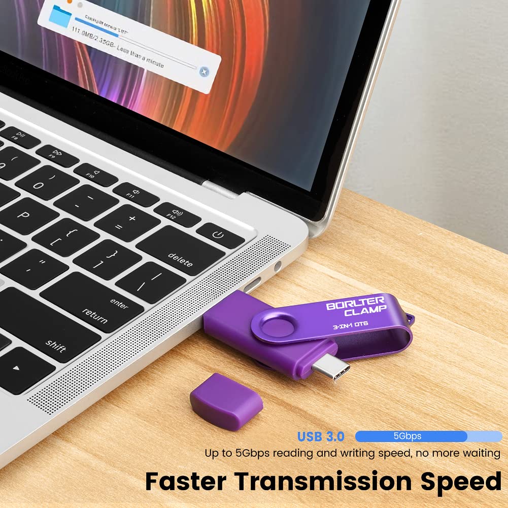 512GB 3-in-1 OTG Flash Drive for Android, USB-C/Micro/USB-A - Photo Storage for Phones, Tablets & PC (Purple)