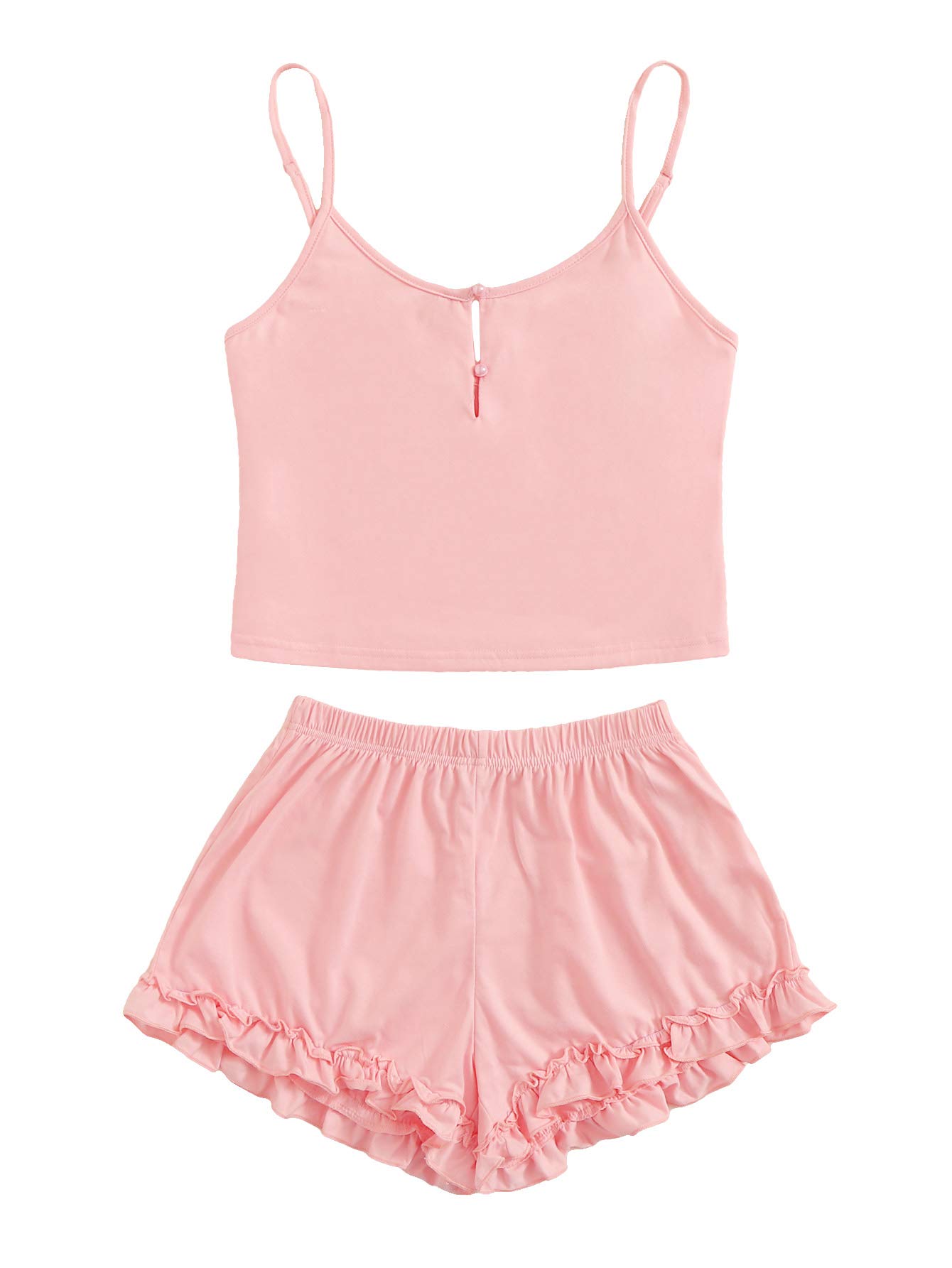 SheIn Women's Pajamas Set - Button Front Tank Top & Shorts Lounge Sleepwear for Summer Night Comfort | Soft Cotton Sleepwear for Women, Cute Loungewear Set for Home, Vacation & Relaxation