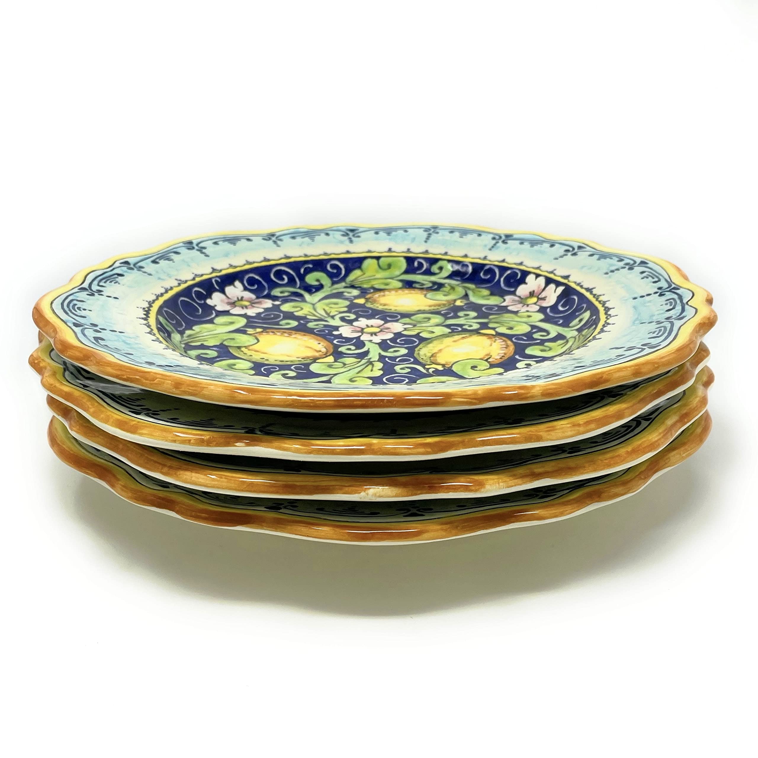 Italian Ceramic Art Pottery Dinnerware Set - Hand Painted Lemon Design Tuscan Style Serving Plates & Dishes, Made in Italy | Perfect for Kitchen Decor, Dining Table Setting & Italian-Themed Parties