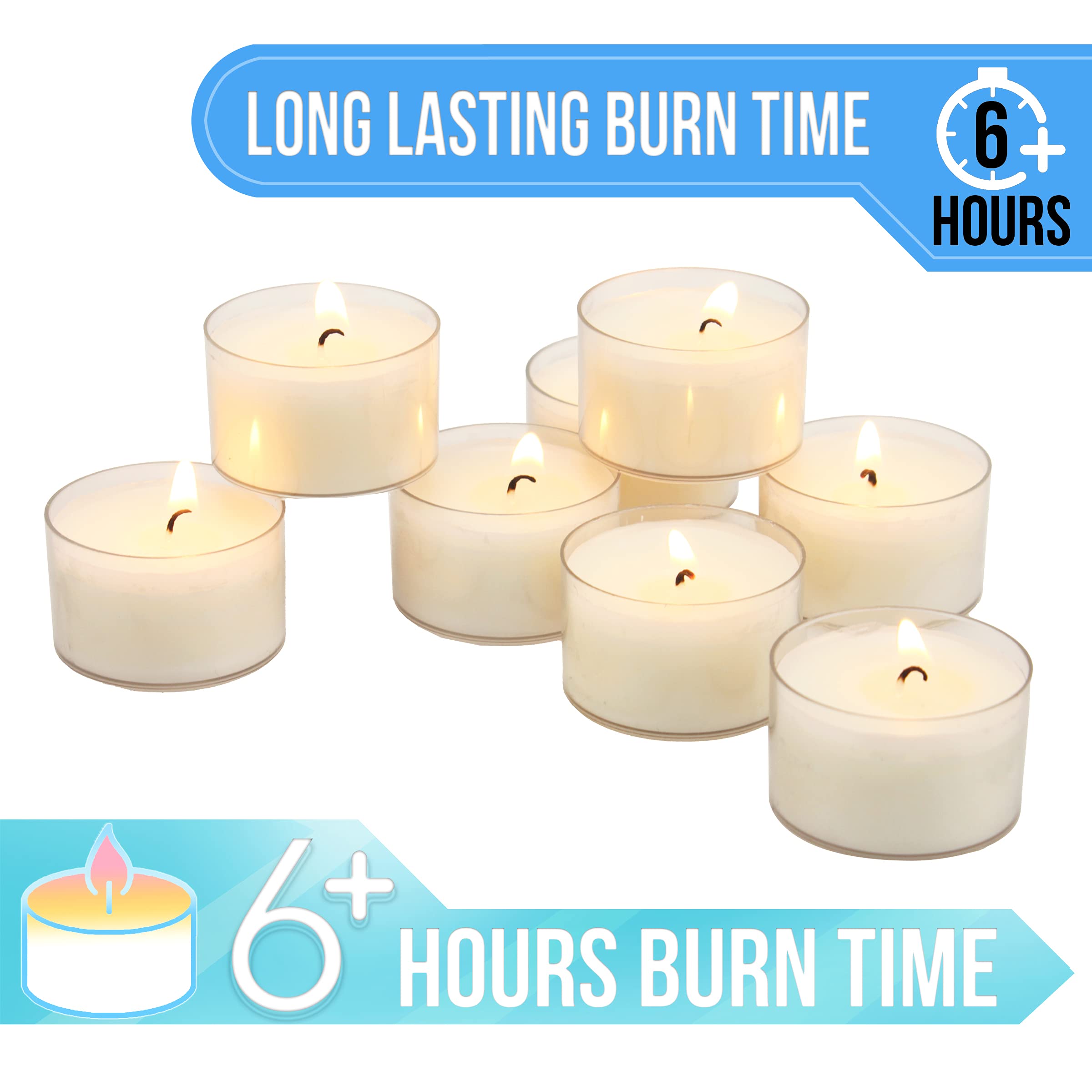 Stonebriar 96-Pack Unscented White Tea Light Candles - Long Burning Smokeless Clear Cup, 6-7 Hour Burn Time - Perfect for Weddings, Parties, Home Decor & Relaxation