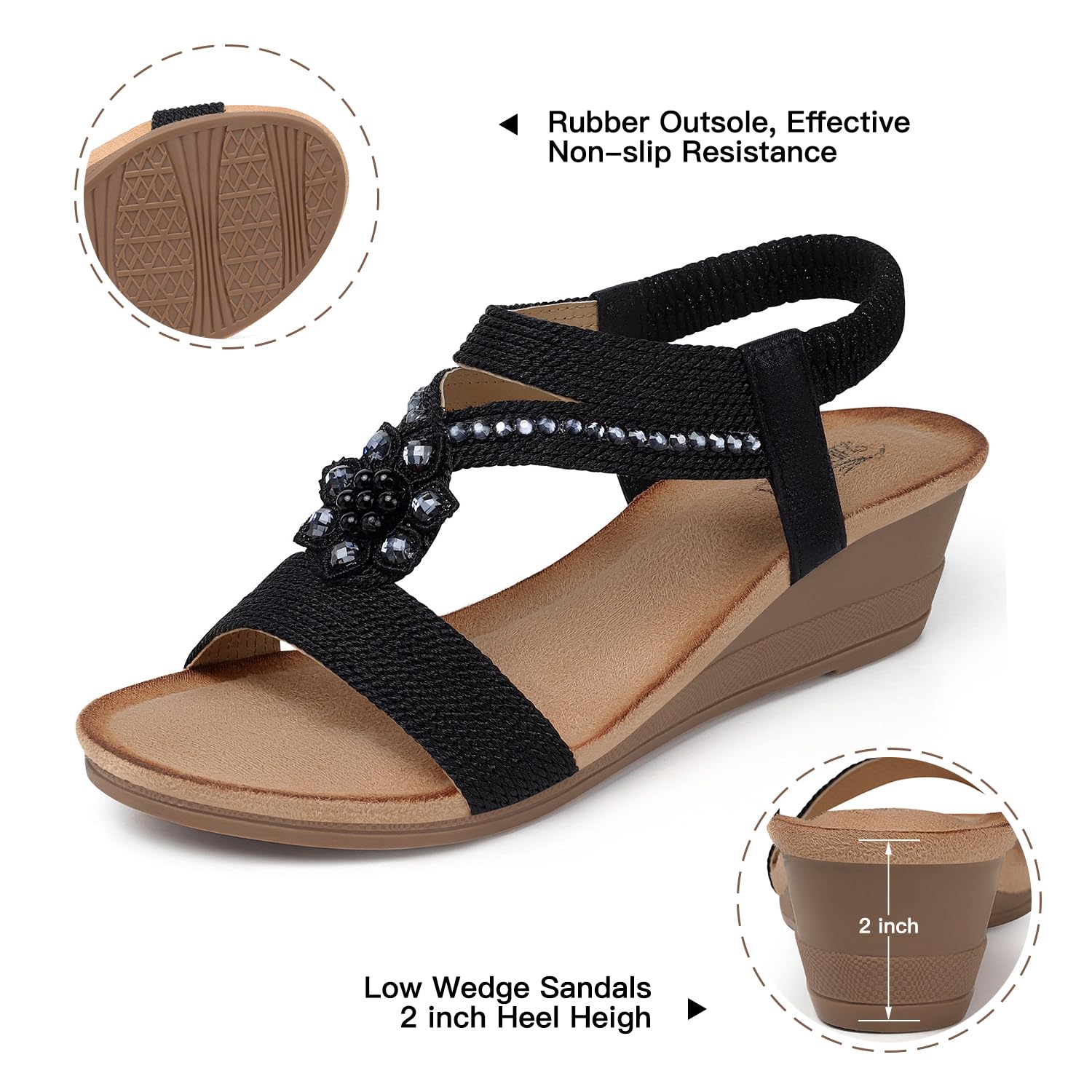 SHIBEVER Women's Comfortable Wedge Sandals - Low Heel Open Toe Dressy Summer Sandals for Beach, Vacation & Casual Outings