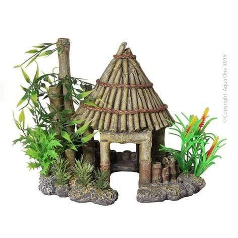 Aqua One Medium Bamboo Gazebo Ornament for Aquariums - 21.5 x 17.5 x 18cm Fish Tank Decoration - Perfect for Betta Fish, Goldfish & Tropical Fish Habitats