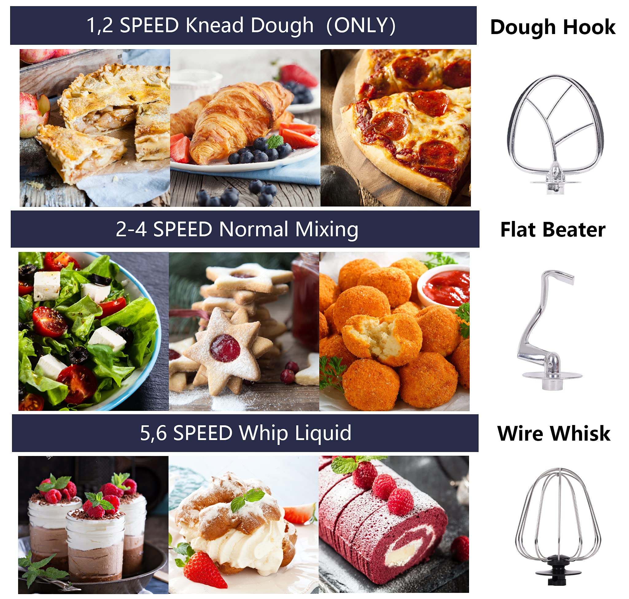 CUSIMAX 6.5QT Stand Mixer - 6-Speed Tilt-Head Electric Dough Mixer with Stainless Steel Bowl, Dough Hook, Wire Whisk & Flat Beater - Perfect for Baking Bread, Cakes, Cookies & More - Red Kitchen Mixer for Home Bakers