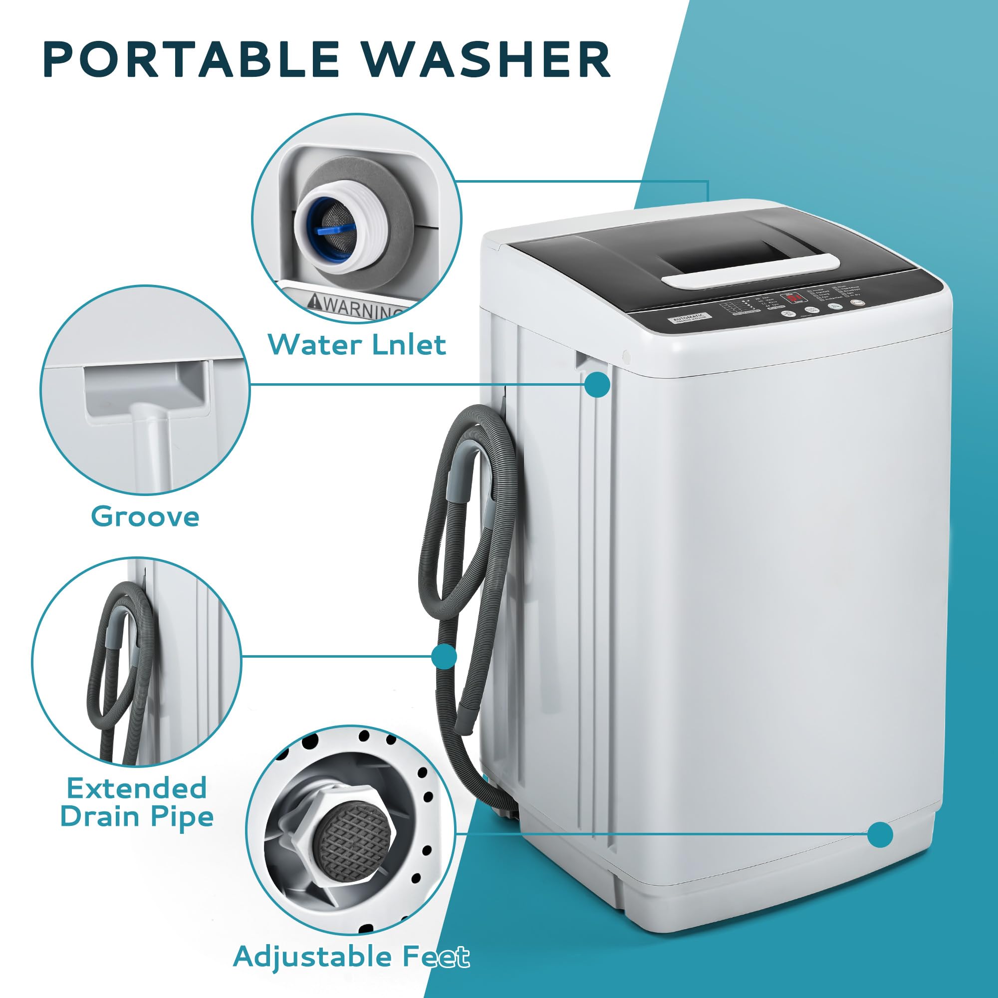Euhomy 0.9 Cu Ft Portable Washing Machine with Drain Pump - 10 Wash Programs & 5 Water Levels, LED Display Compact Washer for Apartments, RVs, Dorms - Perfect for Small Spaces & Travel Laundry (Light Gray)