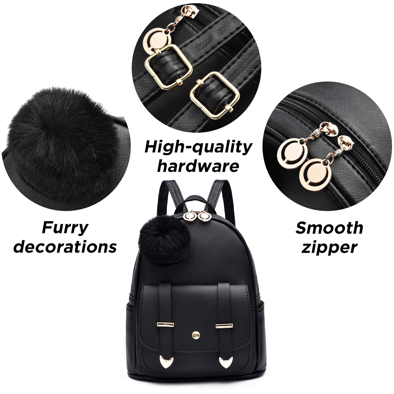 **IHAYNER Girls Fashion Backpack - Mini Backpack Purse for Women & Teens, PU Leather Pompom Shoulder Bag - Perfect for School, Travel & Daily Use**