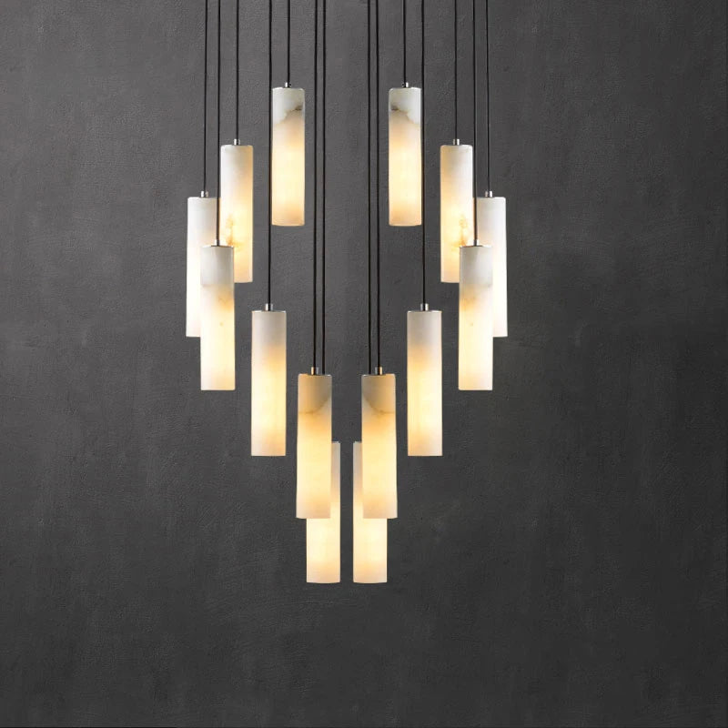 Elegant Marble Tube Chandelier - Modern Crystal Ceiling Light Fixture for Living Room, Foyer & Dining Room | Perfect for Home Decor, Wedding Venues & Luxury Spaces