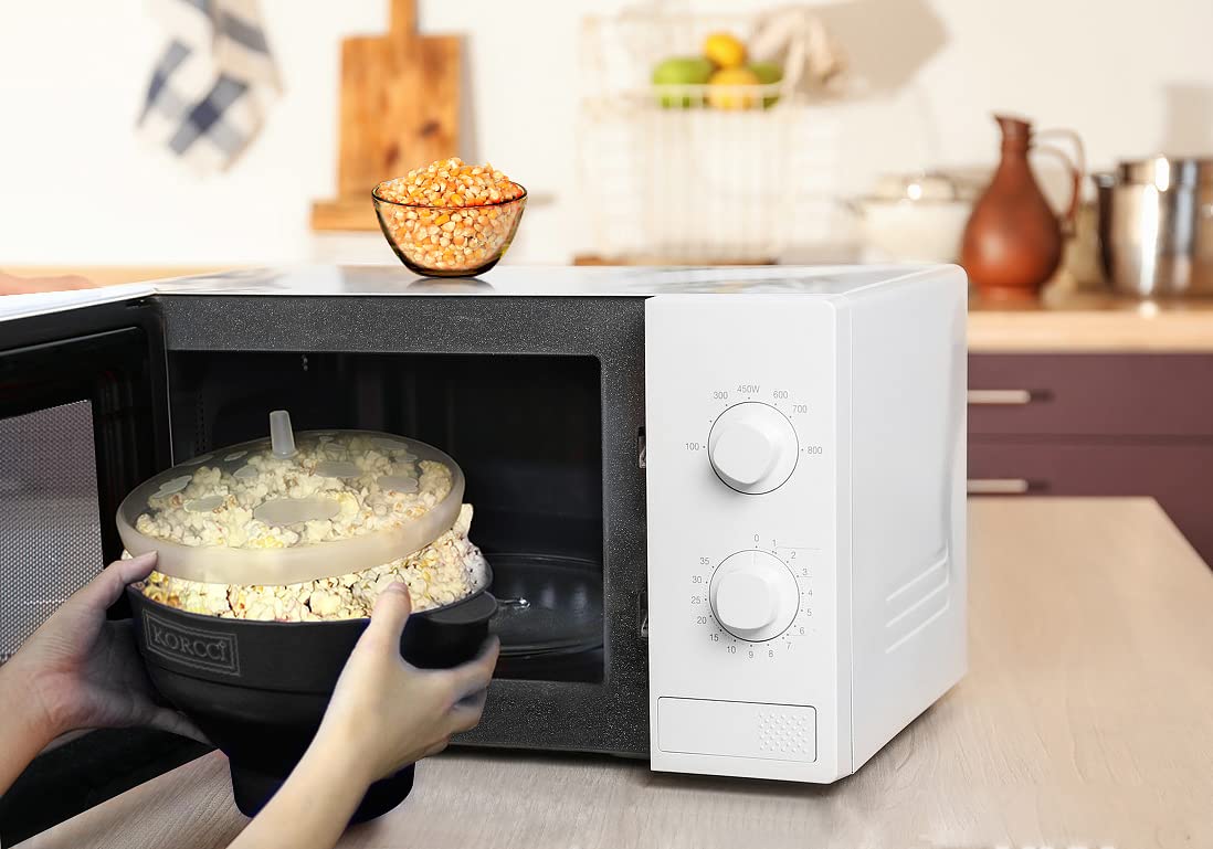 Original Korcci Microwave Popcorn Popper - BPA Free, Collapsible Silicone Popcorn Maker Bowl for Microwave - Dishwasher Safe, Black - Perfect for Movie Nights & Healthy Snacking at Home