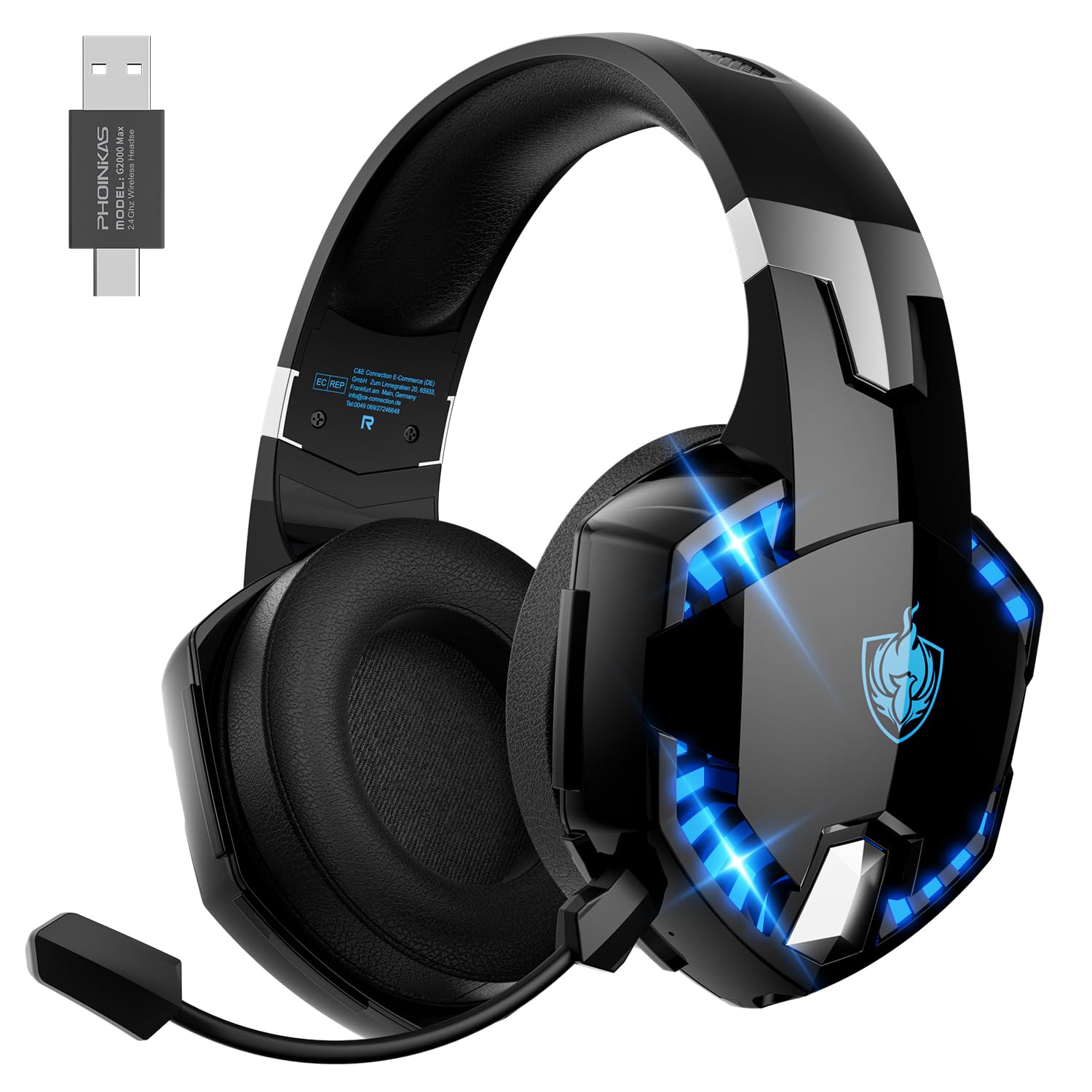 YOTMS Wireless Gaming Headset for PC, PS5, PS4, Xbox - 2.4Ghz USB & Type-C Noise Cancelling Headphones with Mic, 30+ Hour Battery, 7.1 Surround Sound - Perfect for Competitive Gaming & Late Night Sessions (Black)
