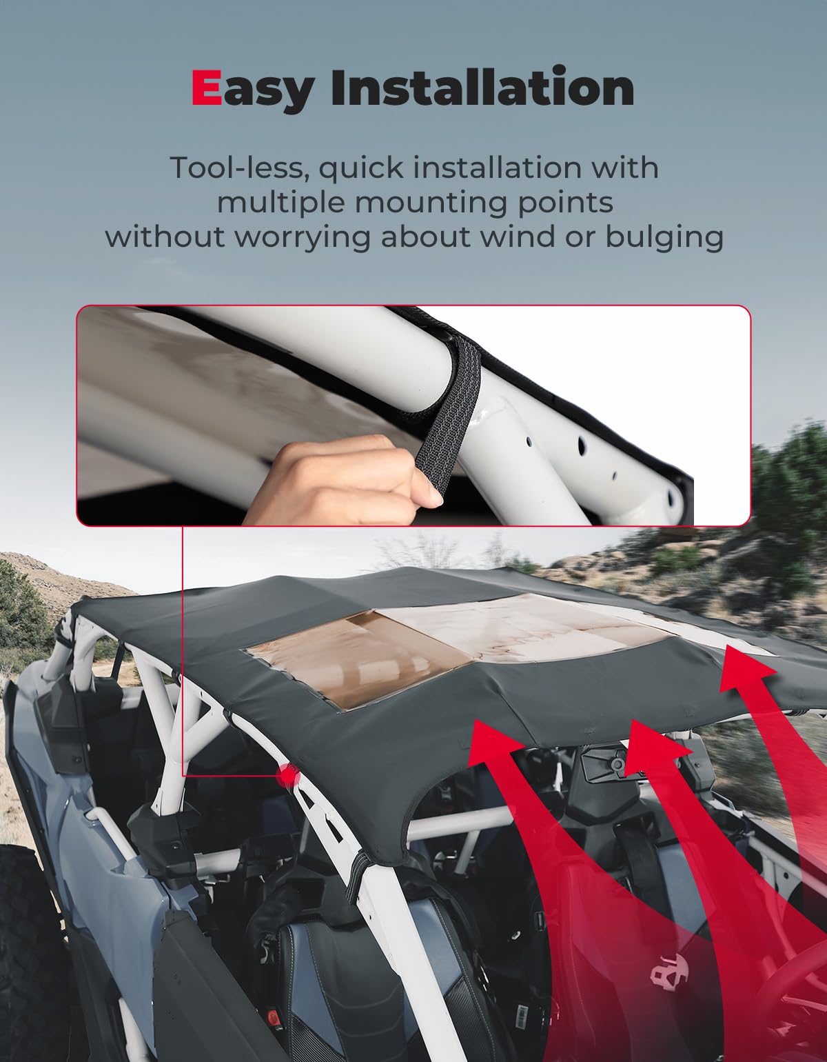 KEMIMOTO X3 Max Roof Wind Deflector & Sun Visor - Waterproof, Friction-Resistant Bimini Top for Can-Am Maverick X3 Max (2017-2025 4-Seat Models) - Perfect for Off-Roading, Beach Trips & Outdoor Adventures