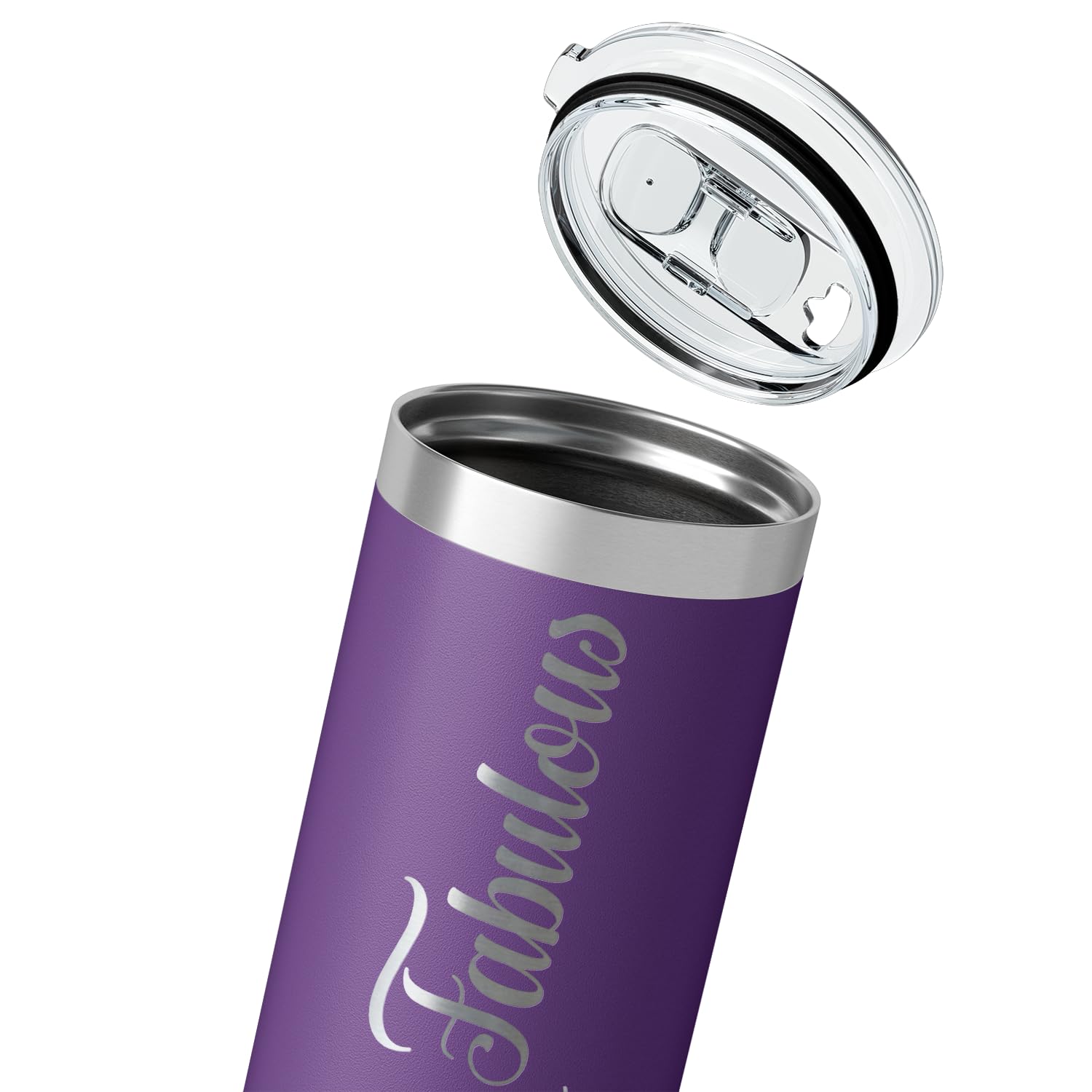 50 & Fabulous 22 oz Skinny Tumbler - Vacuum Insulated Cup for Women's 50th Birthday Gifts with Purple Decorations - Perfect for Coffee, Tea & Cold Drinks at Home, Office or Travel