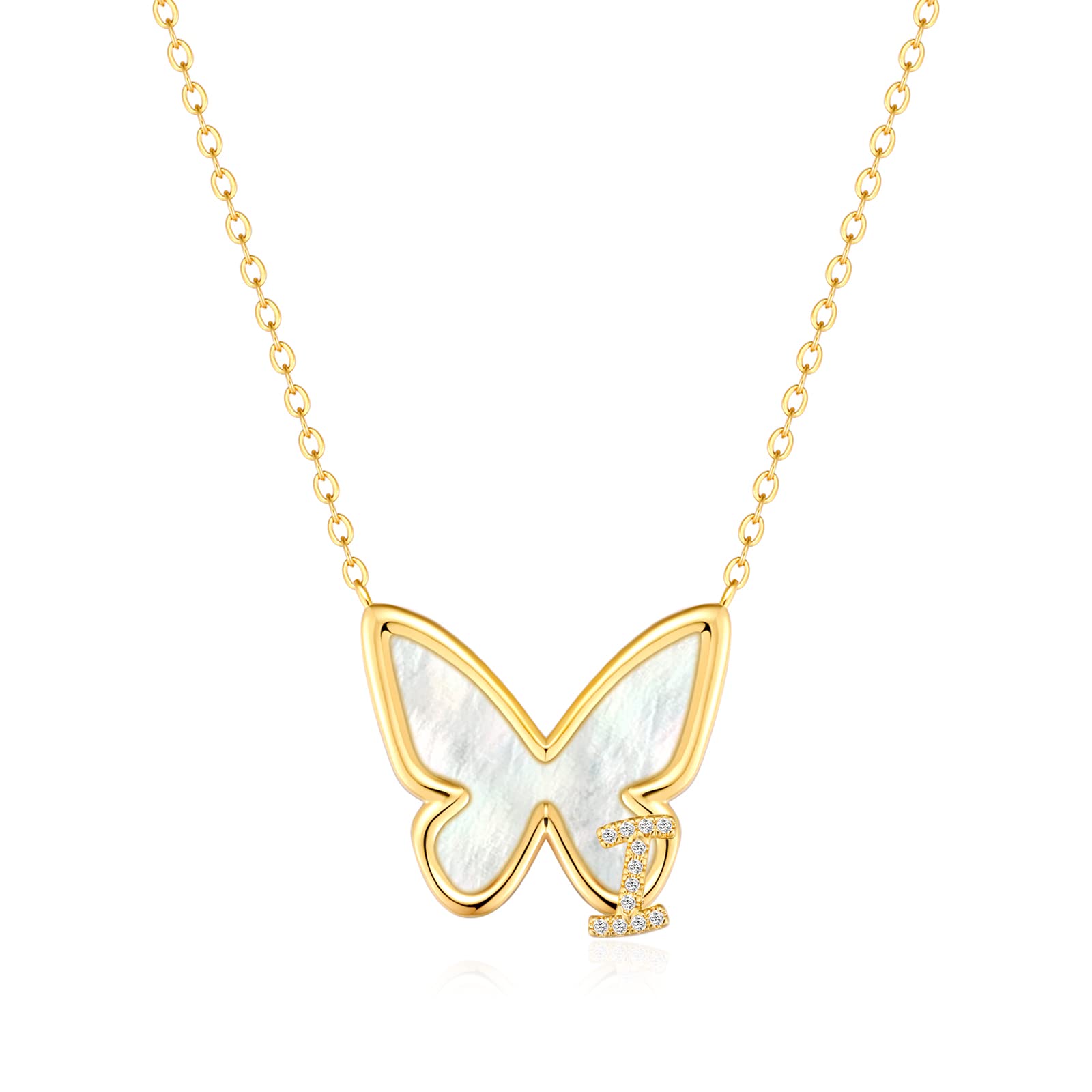 FONKUP 14K Gold Plated Butterfly Initial Necklace - Personalized Name Pendant Jewelry for Women, Trendy Cute Gift for Her | Perfect for Birthdays, Anniversaries & Valentine's Day