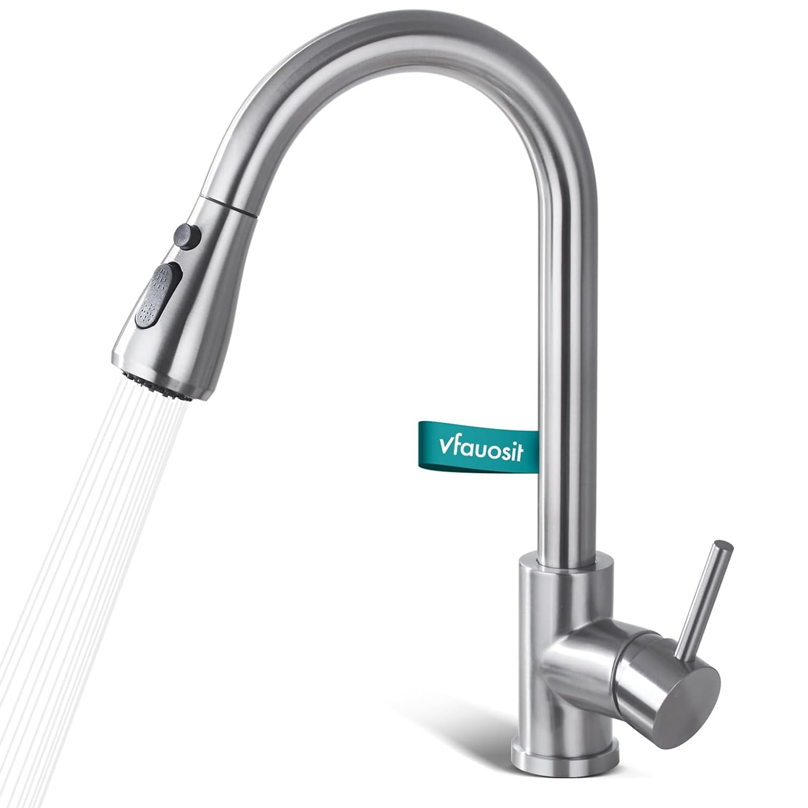 VFAUOSIT Brushed Nickel Kitchen Faucet with Pull Down Sprayer - 14.4 Inch Height, 360° Rotating Spout, Stainless Steel Single Hole Sink Faucet for 1-3 Hole Sinks | Perfect for RV, Farmhouse & Camper Kitchens