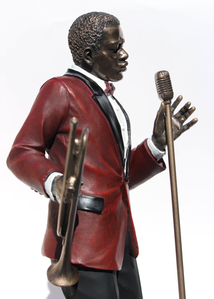 African American Jazz Band Male Singer with Trumpet - Cold Cast Bronze Statue Figurine 11.6 Inch Tall - Perfect for Music Lovers, Jazz Decor, and Collector's Display