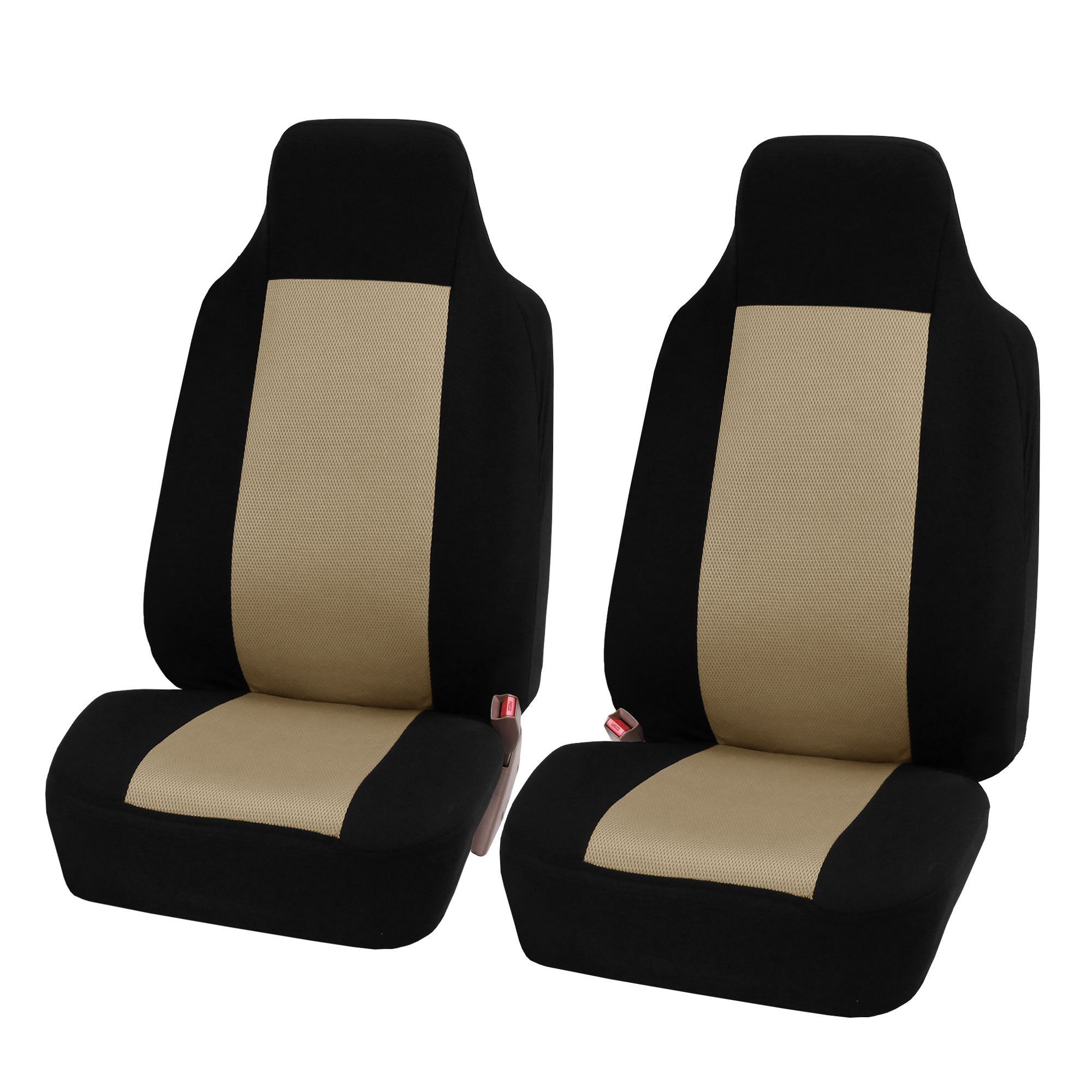 FH Group Universal Car Seat Covers Set - Beige Cloth for SUV, Sedan, Van | Durable & Comfortable for Daily Driving