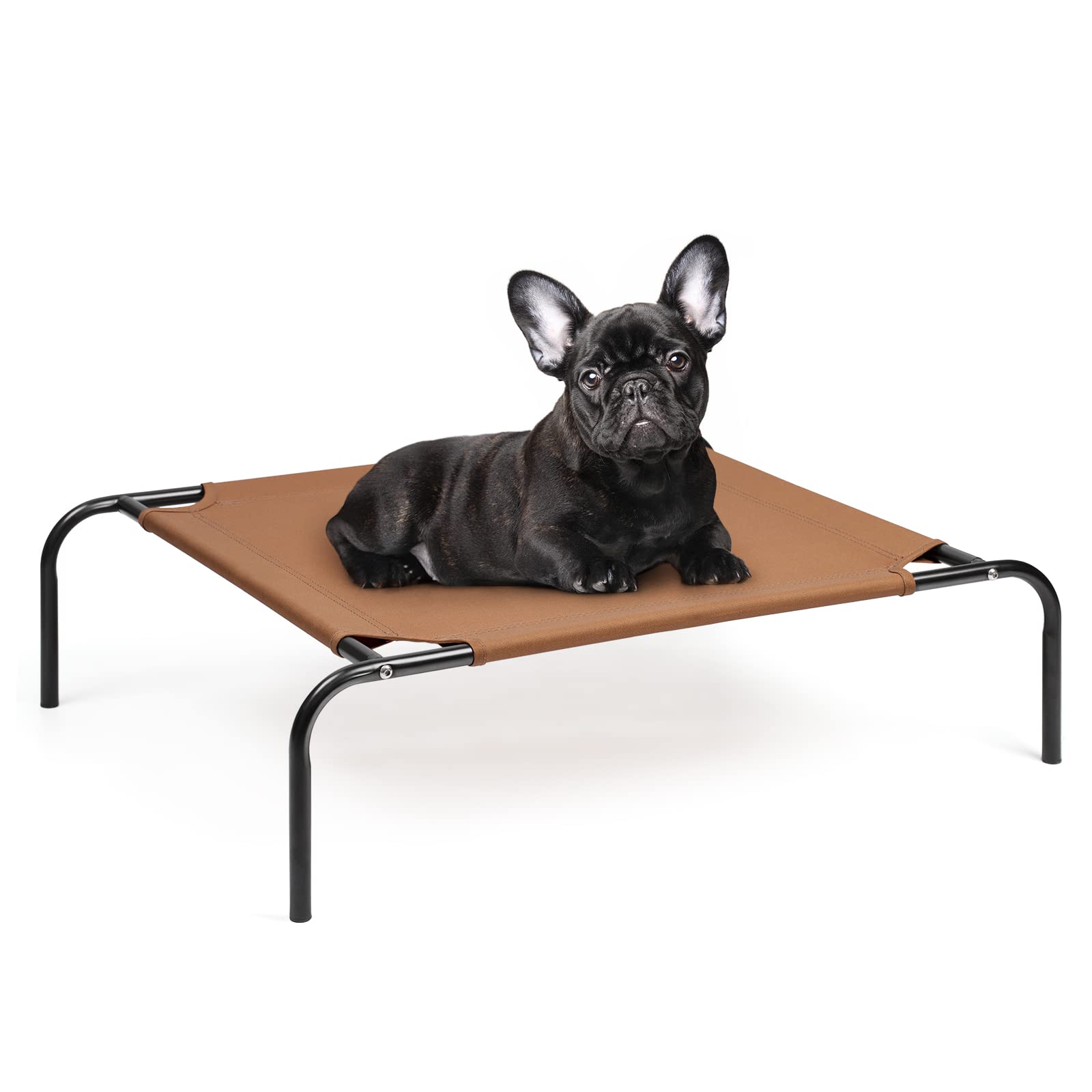 Liheya Elevated Dog Bed - Breathable Mesh Washable Pet Cot for Small Dogs & Cats - Brown - Perfect for Outdoor, Indoor, and Travel Use