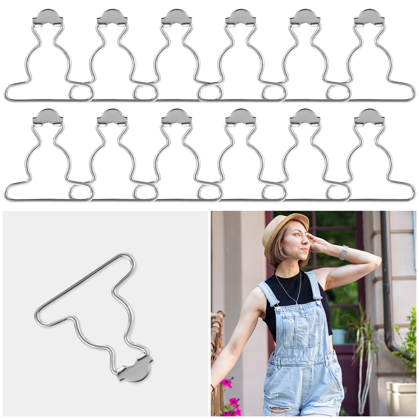12Pcs Metal Suspender Clips - Dungaree Buckles Replacement for Overalls & Workwear