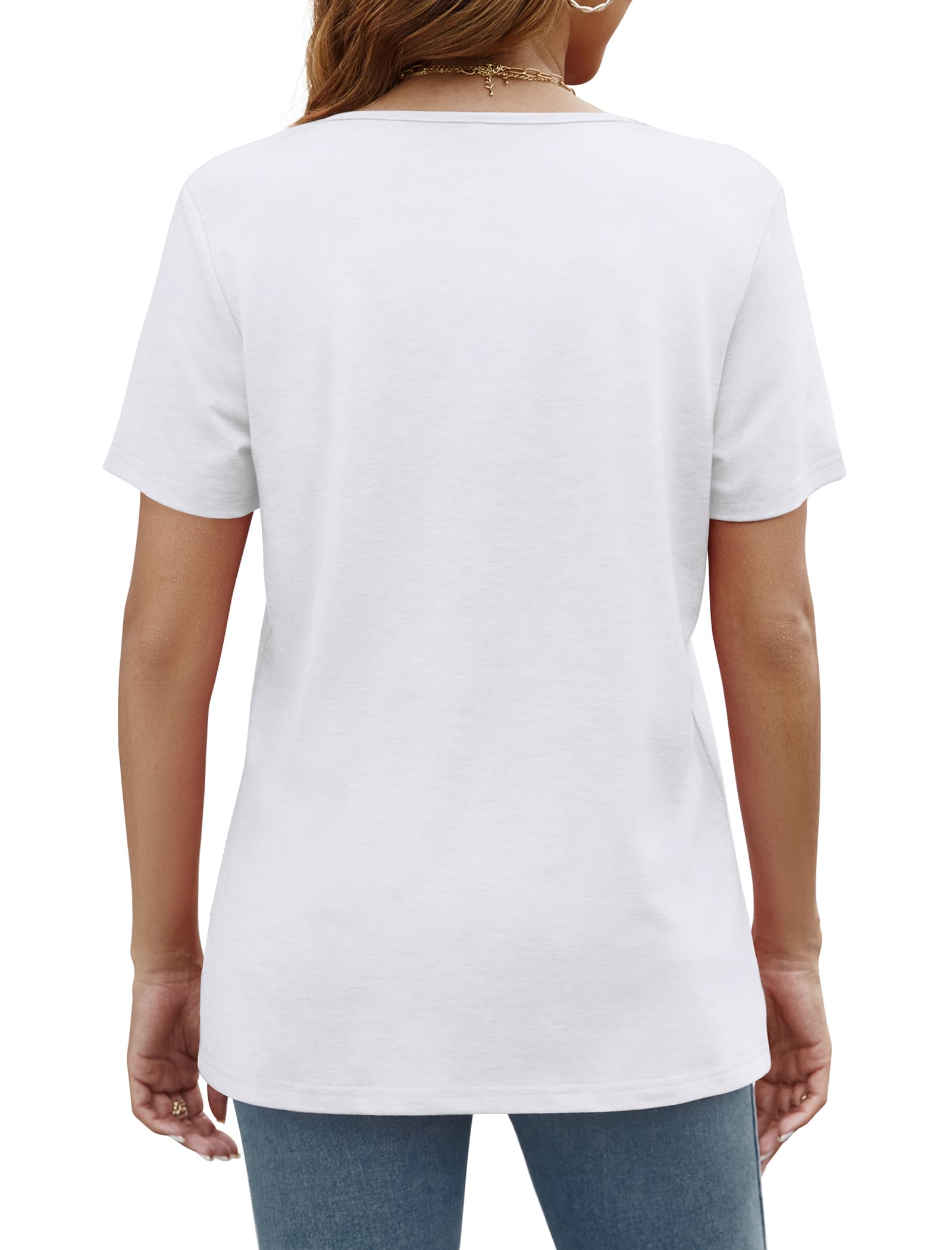 Trendy Women's Summer Tops 2024 - Casual Short Sleeve Scoop Neck T-Shirts | Saloogoe Fashion Tees for Beach, Travel & Everyday Wear