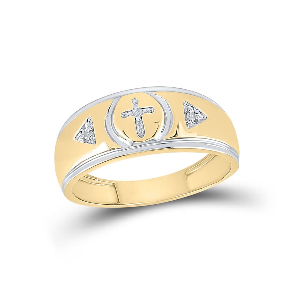 **1/20 CTTW Yellow-Tone Sterling Silver Men's Round Diamond Cross Wedding Band Ring – Perfect for Engagements, Anniversaries & Gifts**