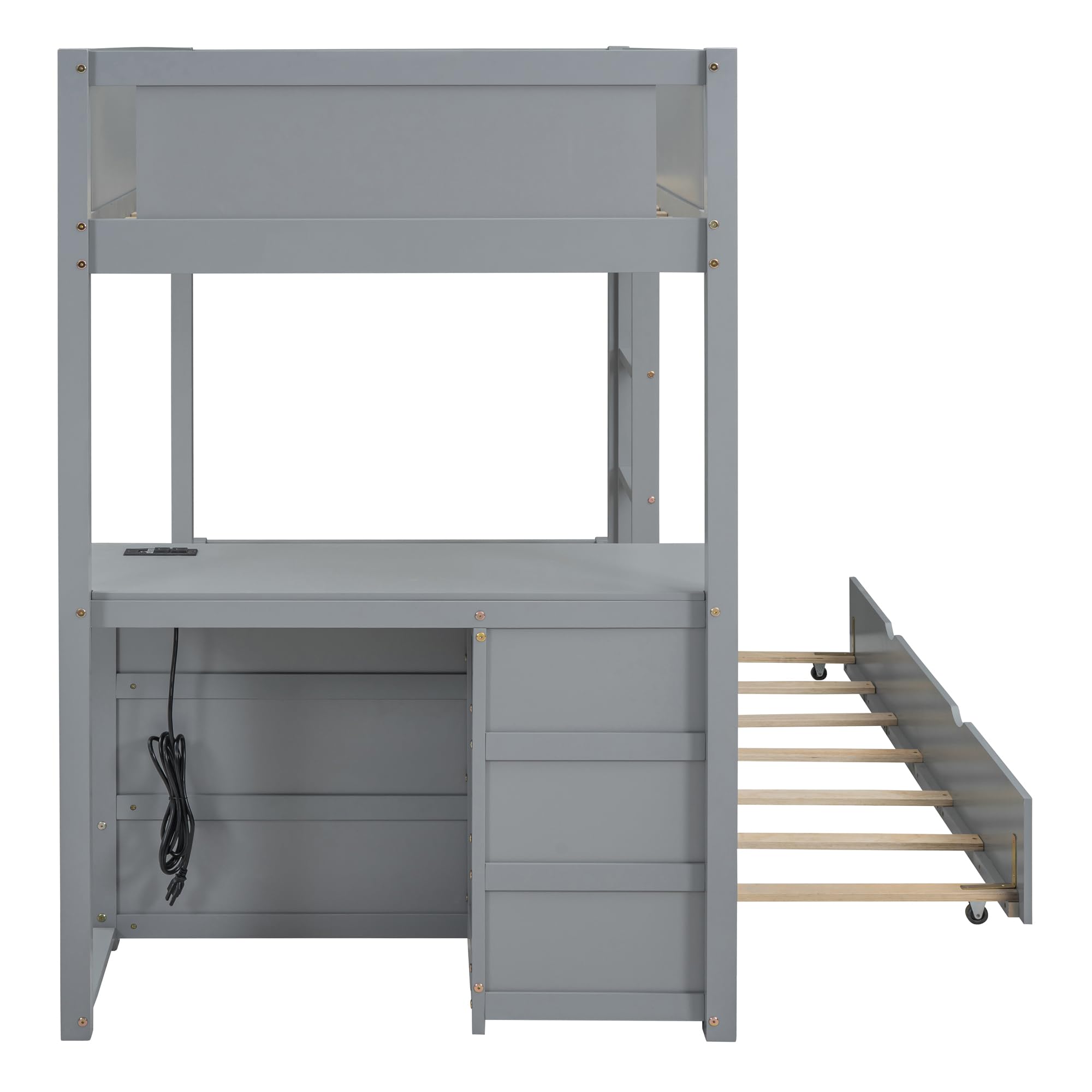 Harper & Bright Designs Twin Over Twin Bunk Bed with Trundle, Desk & Storage Drawers - Solid Wood Bunk Bed Frame for Kids, Teens & Adults - Space Saving Gray Bedroom Furniture for Small Rooms, Guest Rooms & Vacation Homes