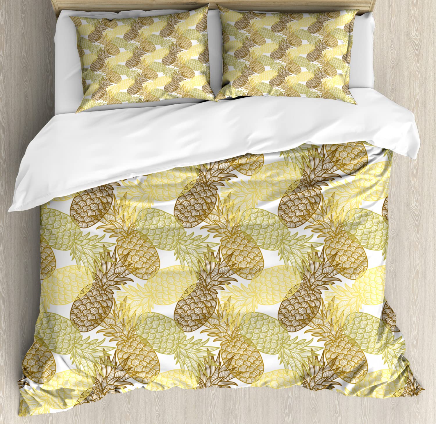 Ambesonne Pineapple Duvet Cover Set - Queen Size 2-Pack with 2 Duvet Covers & 4 Pillowcases | Tropical Pineapple Print Bedding | Summer Themed Exotic Fruit Design | Perfect for Beach House, Vacation Rental & Tropical Bedroom Decor