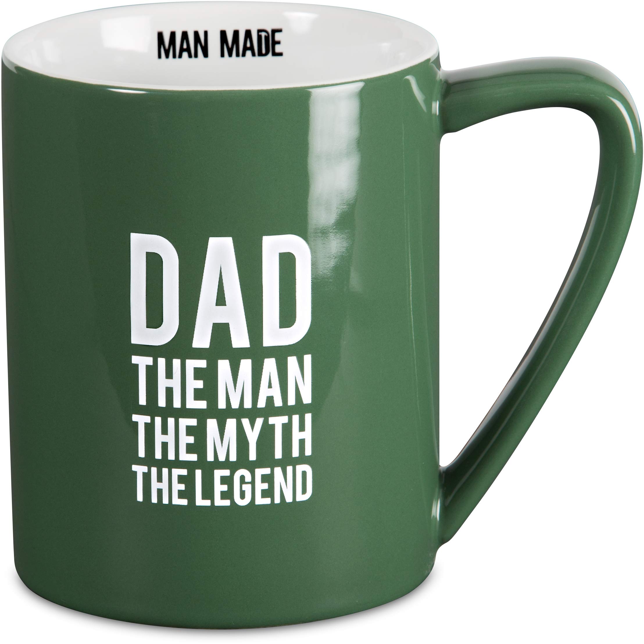 Pavilion Gift Company Dad Coffee Mug - 18 oz Green Ceramic Cup with 'Man Made Dad: The Man. The Myth. The Legend' Print - Perfect for Father's Day Gifts, Birthday Presents & Office Use