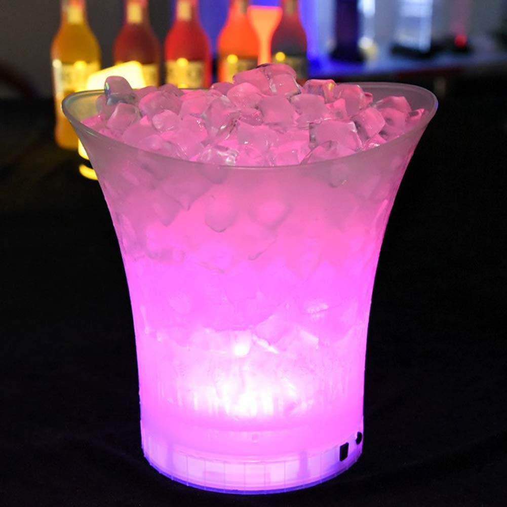 SOSSEG 5L LED Light Up Ice Bucket with 7 Color Flashing Lights - Large Plastic Oval Drink Cooler for Beer, Wine & Cocktails - Perfect for Parties, Bars & Outdoor Gatherings