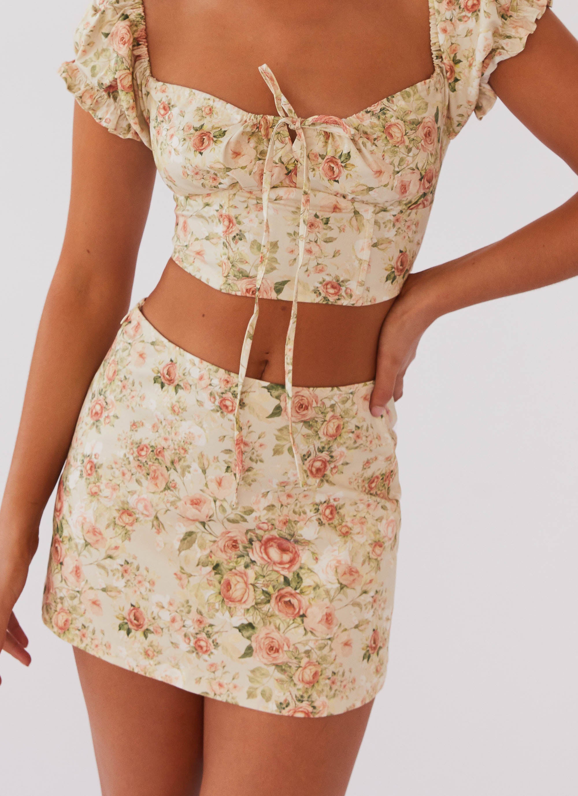 About Time Mini Skirt - Vintage Rose Floral Print High Waist A-Line Skirt for Women | Casual Summer Outfit, Date Night, Party Wear