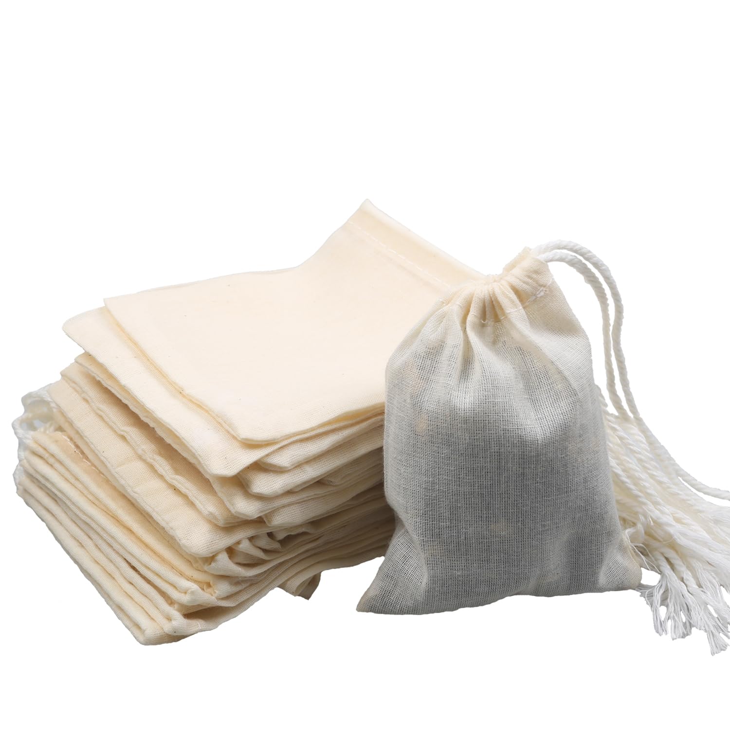 10-Pack Reusable Tea Filter Bags - Unbleached Cotton Muslin Strainer Bags for Tea, Soup, Bone Broth, Spices & Cold Brew Coffee (3x4 Inches) - Perfect for Home Brewing, Cooking & DIY Projects