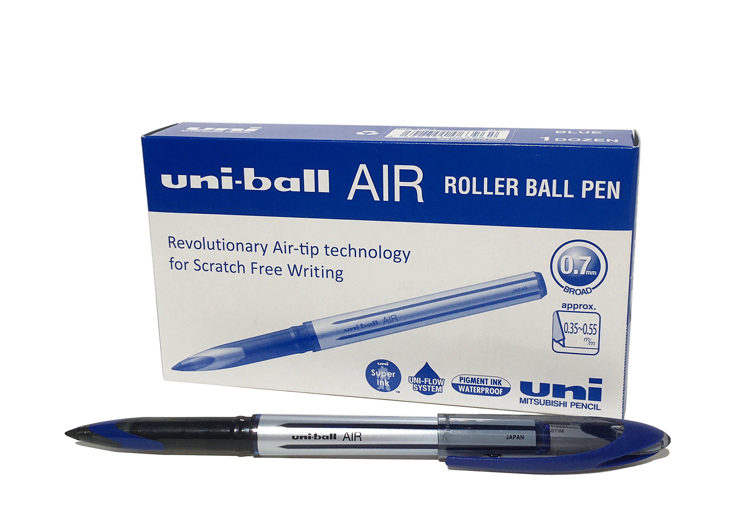 Uni-Ball UB-188-L Rollerball Pens - Premium 0.7mm Medium Tip for Smooth Writing | Fountain Pen Feel with Fade & Water Resistant Liquid Ink | 12-Pack Blue Ballpoint Pens for Office, School & Creative Journaling