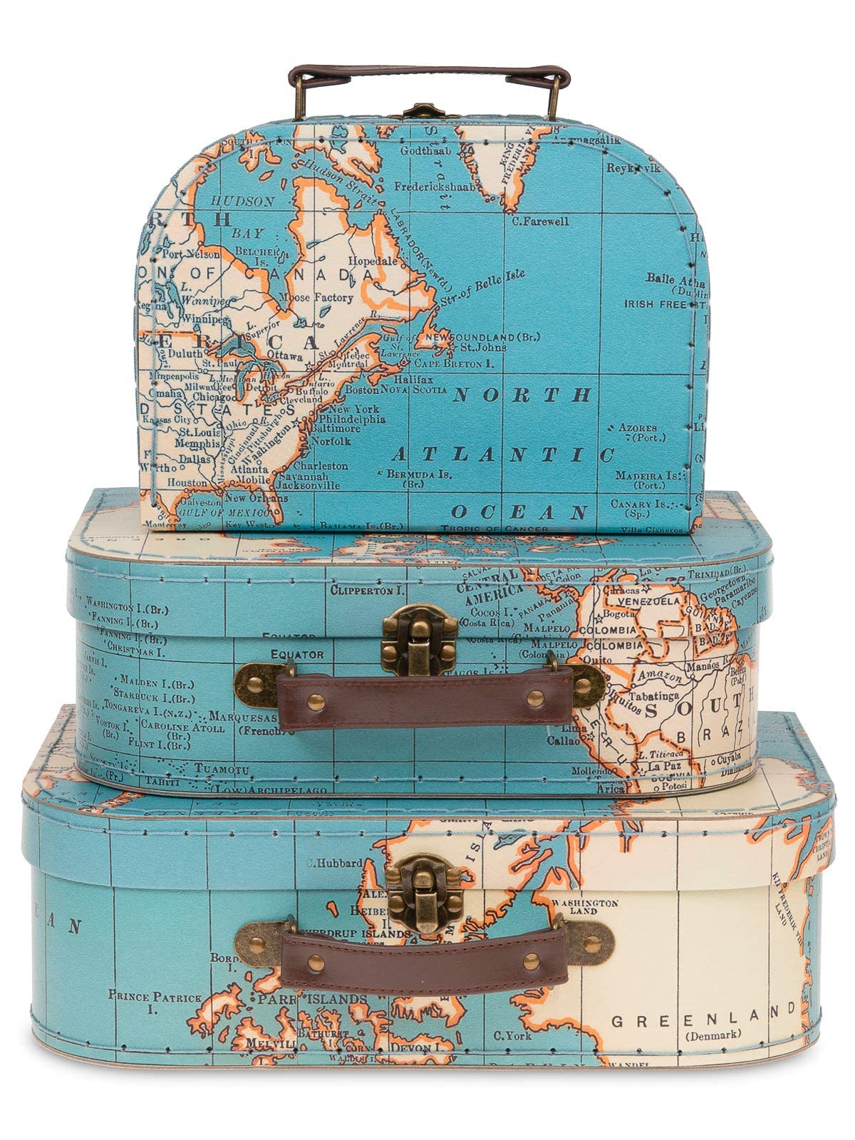 Vintage World Map Design Jewelkeeper Paperboard Suitcases - Set of 3 Decorative Storage Boxes for Luggage Decor, Home Decoration - Perfect for Birthdays, Weddings, Anniversaries & Travel Themed Gifts