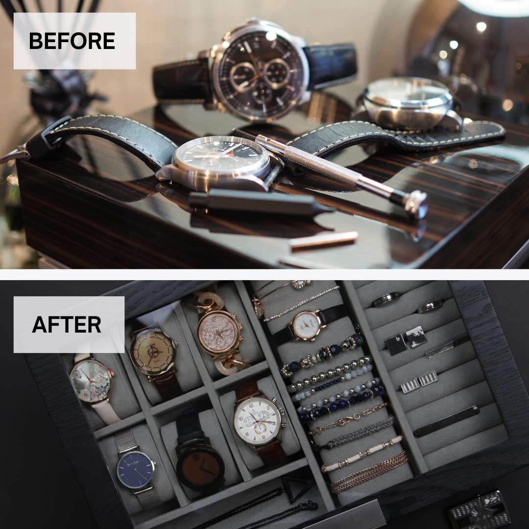 Premium Unisex Black Wooden Valet Tray - Sunglasses & Jewelry Organizer Box for Dresser, Nightstand, and Entryway Storage