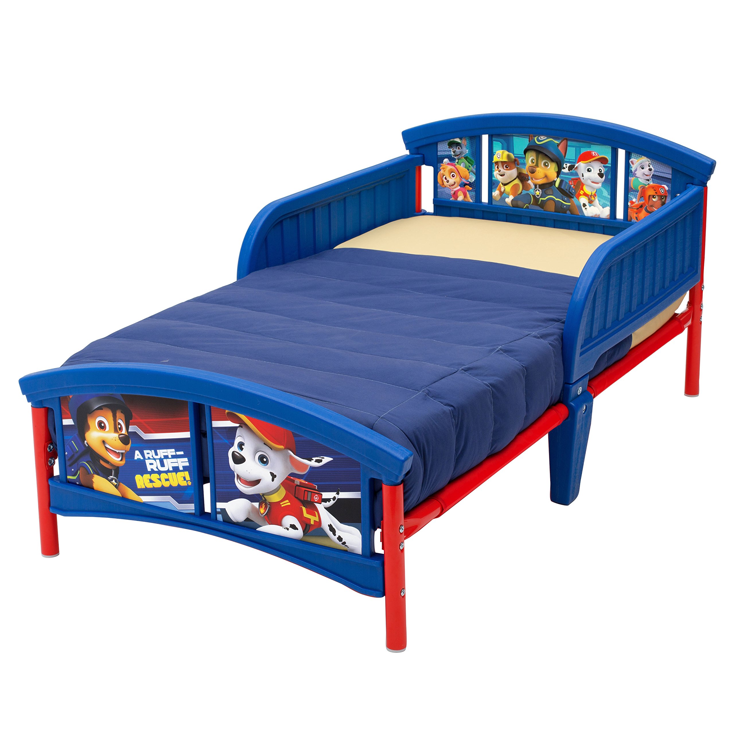 Delta Children Plastic Toddler Bed with Nick Jr. PAW Patrol Twinkle Galaxy Dual-Sided Mattress - Recycled Fiber Core Toddler Bed Set for Kids | Perfect for Nursery, Daycare & Sleepovers