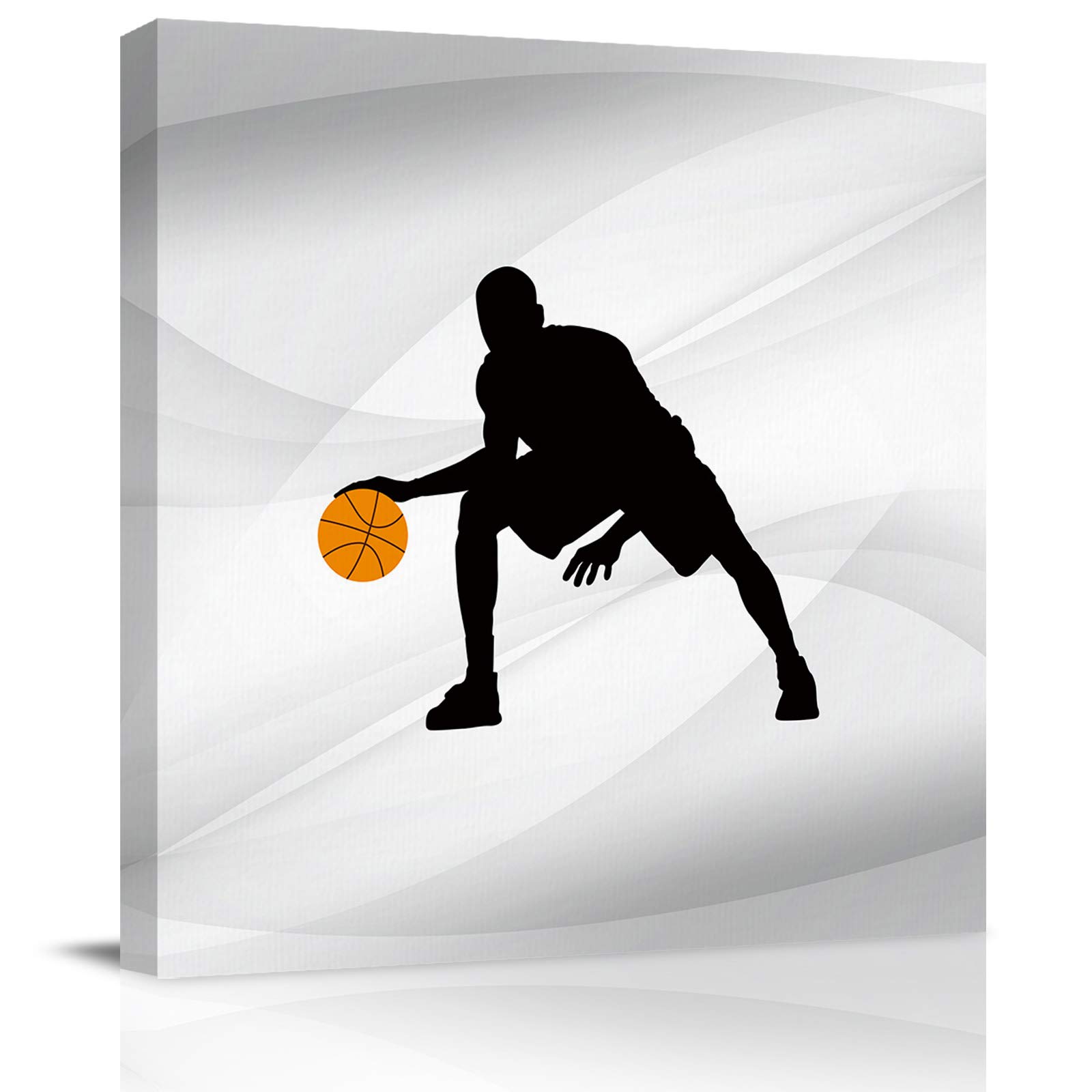 20x20 Inch Framed Canvas Wall Art - Basketball Sports Grey Background Giclee Painting Print, Modern Home Decor for Bathroom, Office, Living Room & Bedroom | Perfect Gift for Sports Fans & Art Lovers