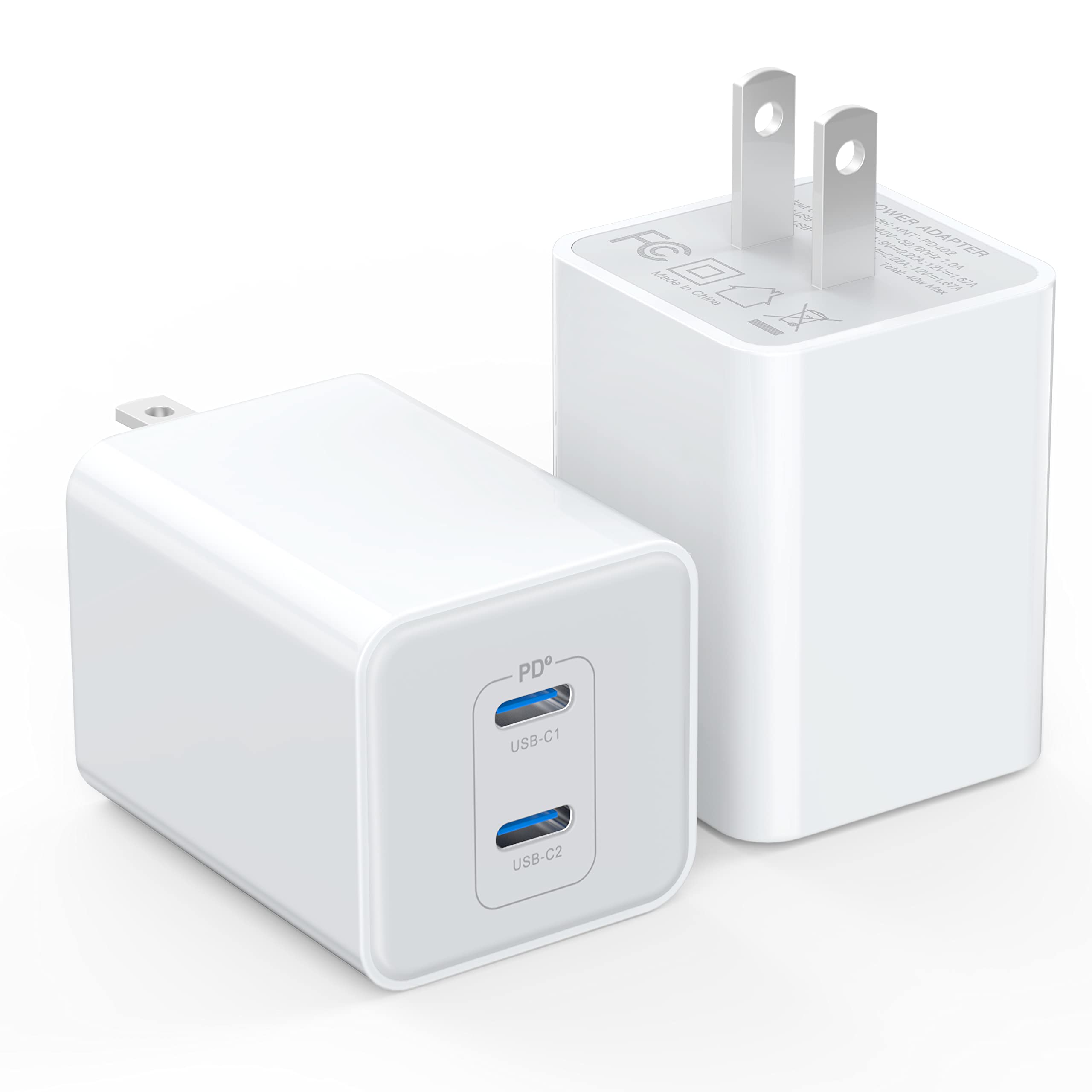 2-Pack 40W USB C Fast Charger Block, Dual Port 20W PD 3.0 Wall Charger - Compact Power Adapter for iPhone 16/15/14/13/12/11 Pro Max, iPad, AirPods 4, Samsung Galaxy S25/S24, Watch - Perfect for Home, Office & Travel (White)