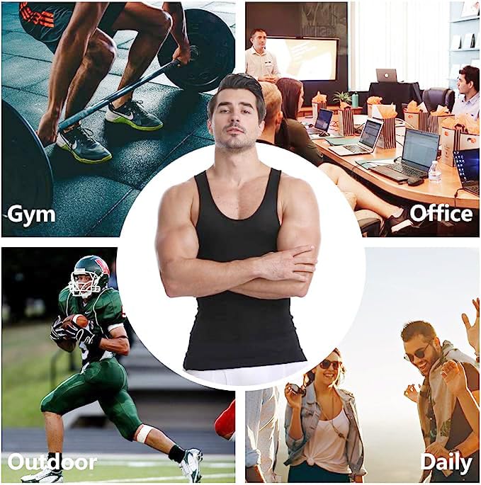 Men's Compression Shirt - Workout Vest for Tummy Control & Gynecomastia - Moisture Wicking Performance Undershirt for Gym, Running & Sports Activities