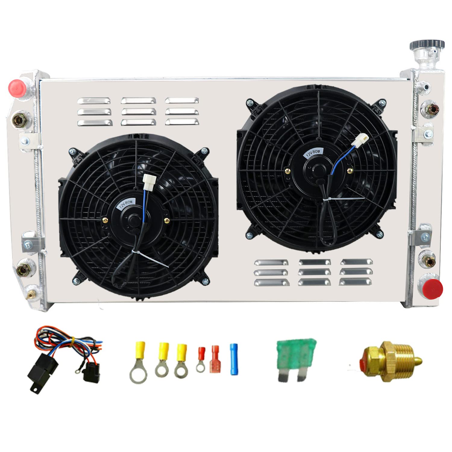 4 Row Aluminum Radiator Shroud with Fan Relay for 1988-1999 Chevy GMC C1500 C2500 C3500 K1500 K2500 K3500 Pickup Trucks - 28