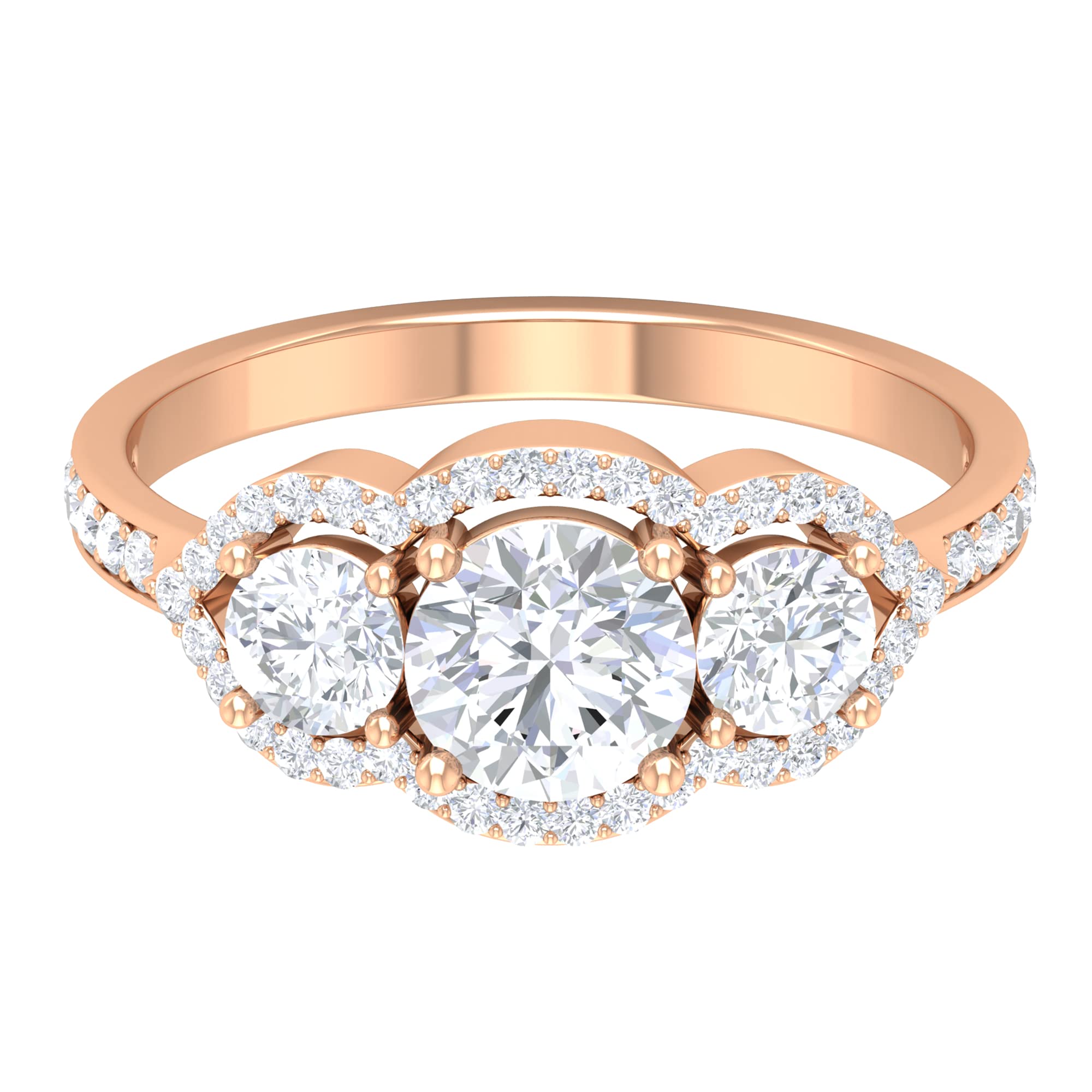 2 CT Cubic Zirconia & 10K Solid Gold Three Stone Statement Ring for Women | Elegant Wedding, Anniversary & Evening Wear Jewelry