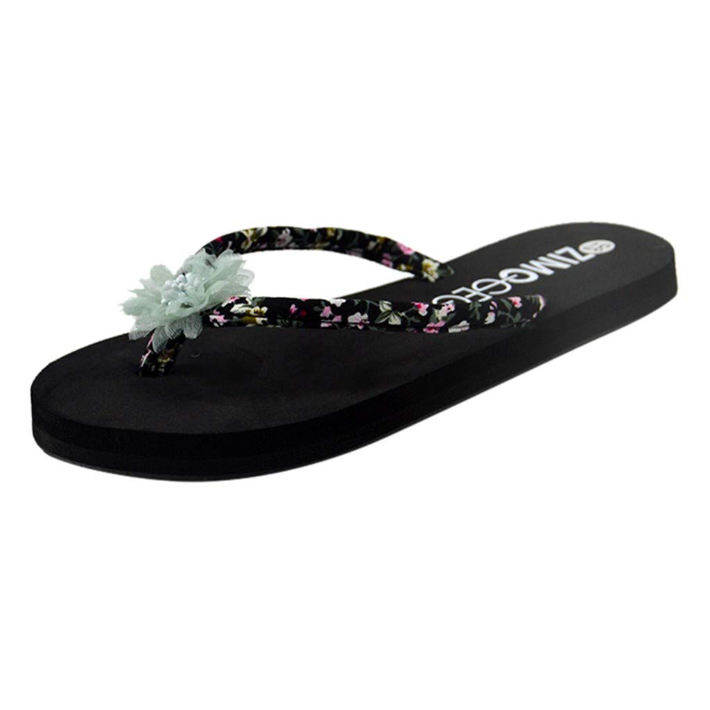**Women's Non-Slip Bohemian Floral Beach Slippers - Summer Knit Platform Sandals for Women - Perfect for Beach, Poolside, and Indoor Comfort**