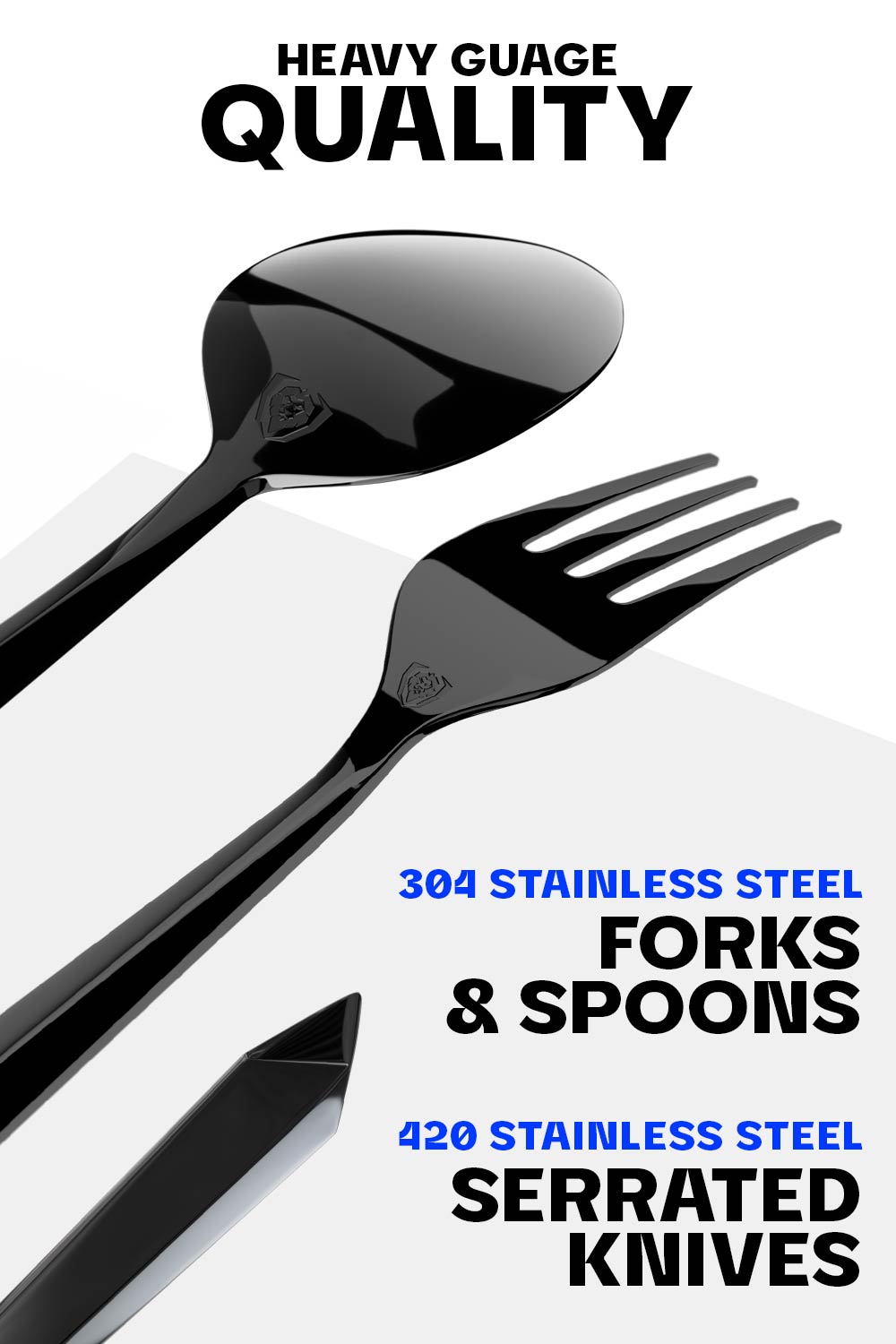 20-Piece Black Stainless Steel Flatware Cutlery Set - Service for 4 - Dishwasher Safe - Elegant Dinnerware for Home, Restaurant & Gifting - Dalstrong ©