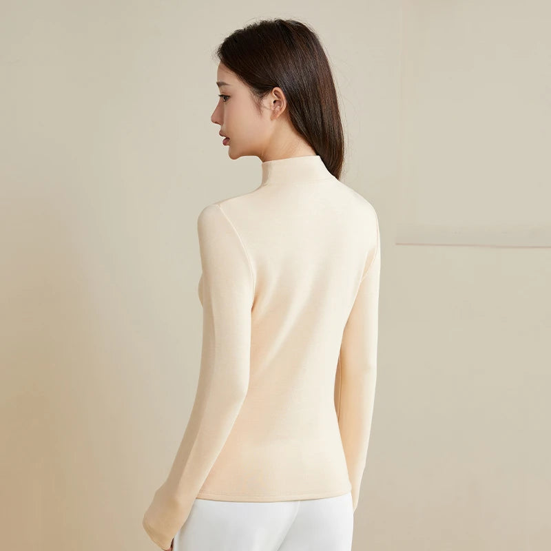 Silk Thermal Mock Neck Top for Women - Soft & Warm Long Sleeve Base Layer Shirt - Perfect for Winter Layering, Yoga & Casual Outfits
