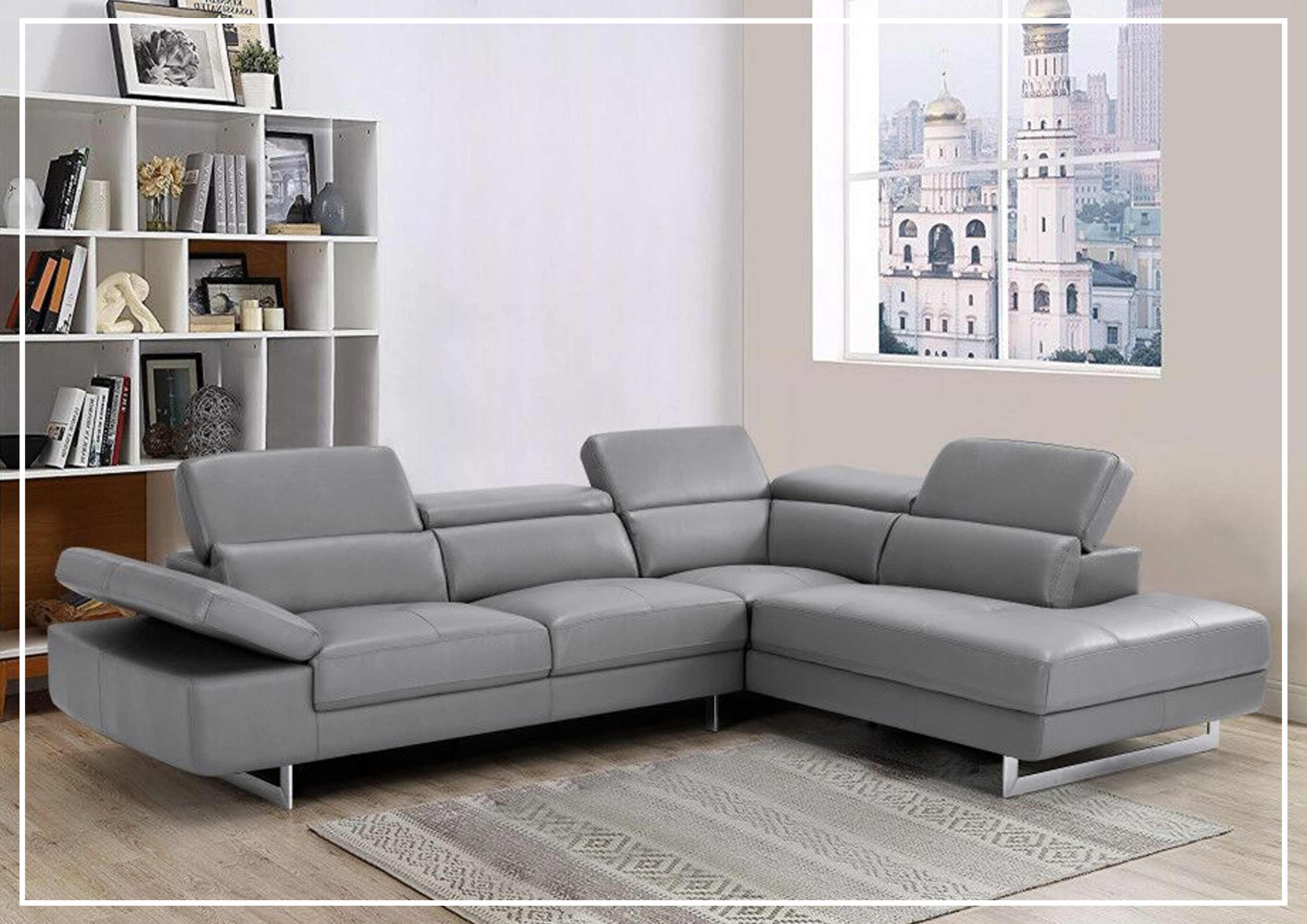 Gio Italia Cavour Mansion L-Shaped Italian Leather Sectional Sofa - Luxurious Modern Living Room Furniture for Home Theater & Family Gatherings